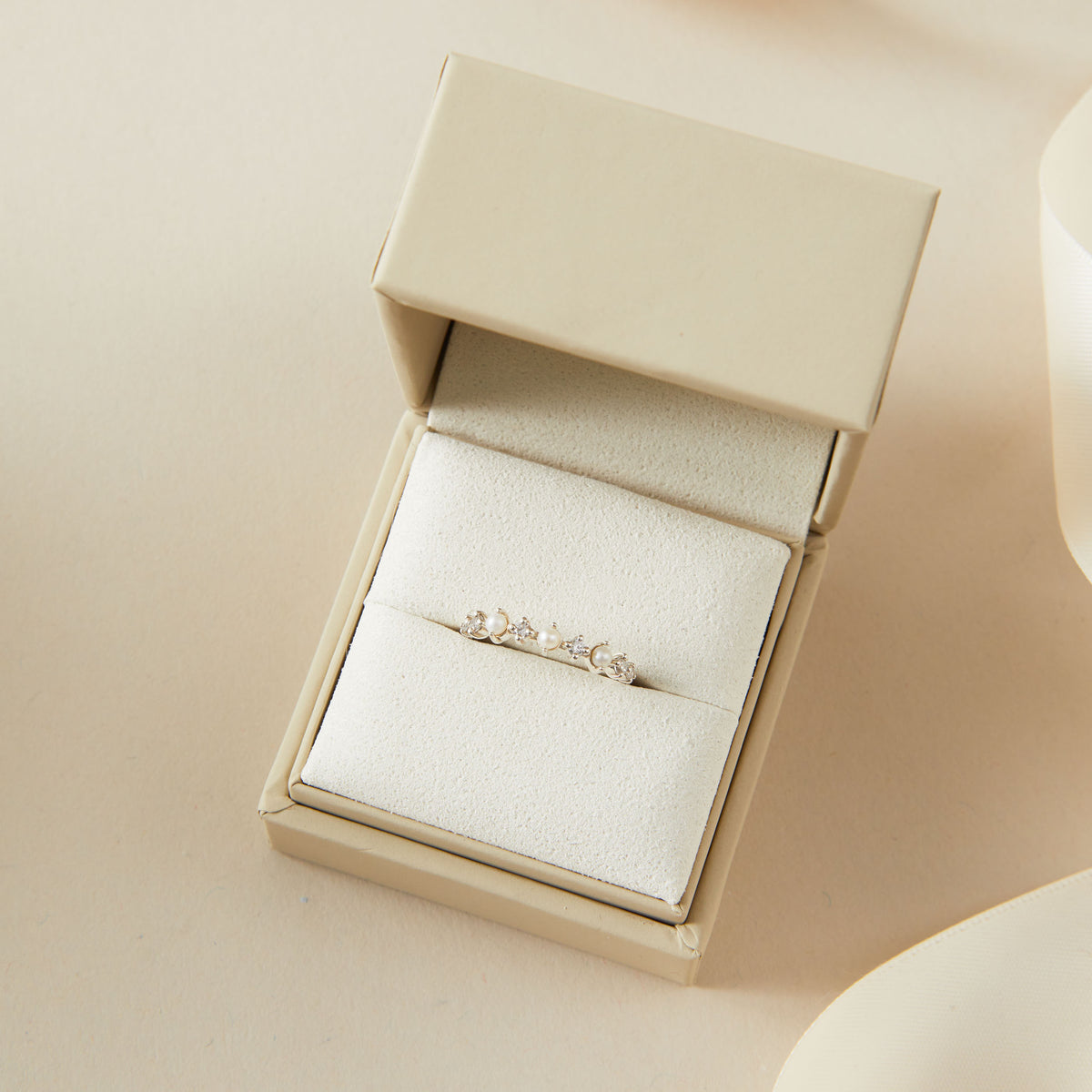 Sterling Silver Pearl and Diamond Eternity Band Ring - Reese