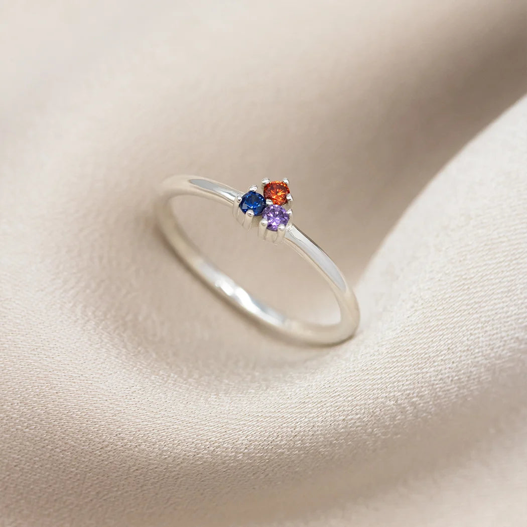 Mini Three Stone Crystal Birthstone Ring