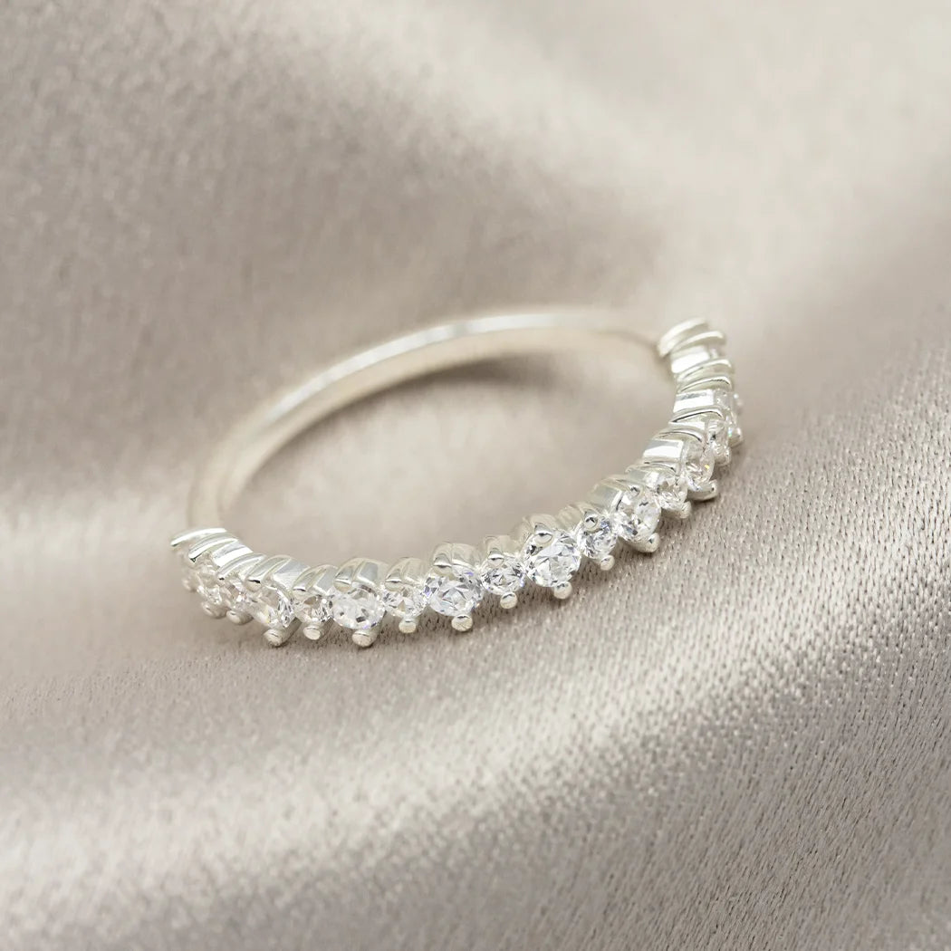 Sterling Silver Round Half Eternity Band Ring - Stella