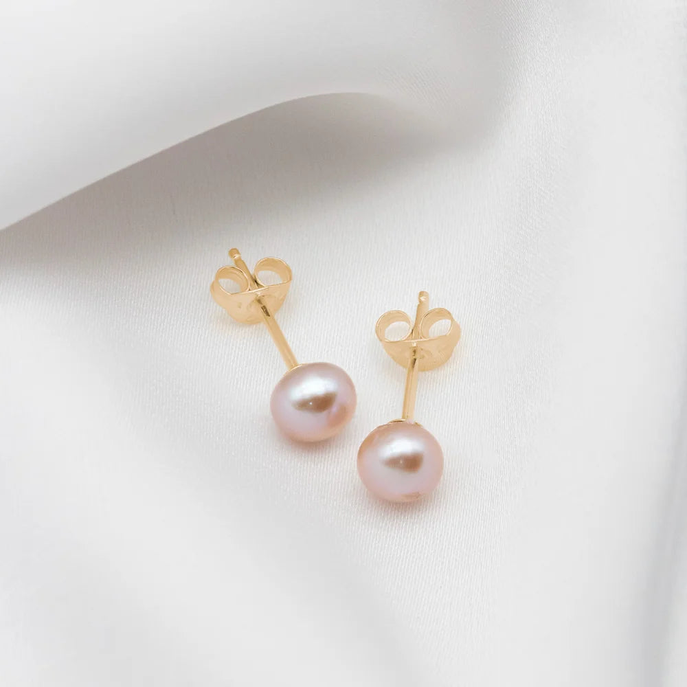 Pink Pearl Earrings Mae Button Studs