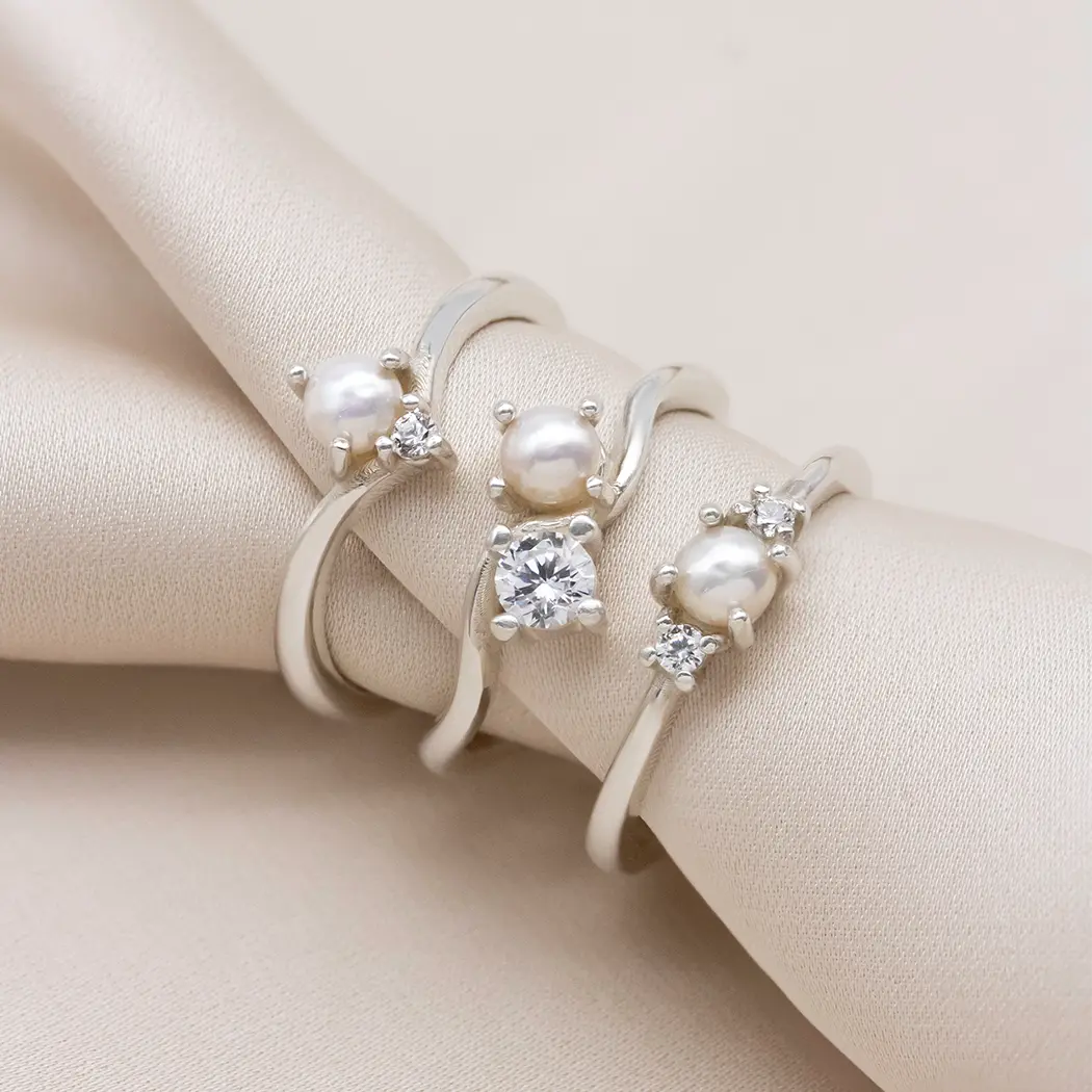 Chevron Pearl And Moissanite Ring