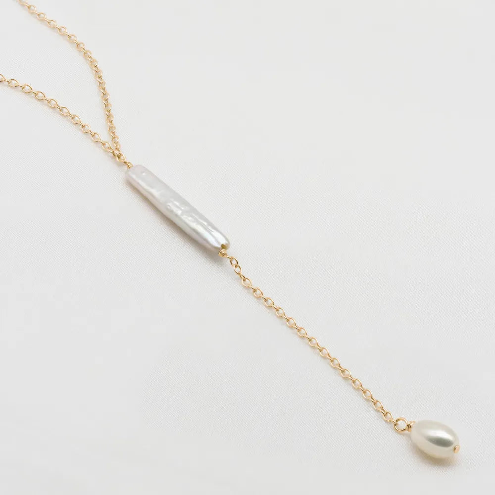 Lariat Baroque Pearl Bar necklace - Esme