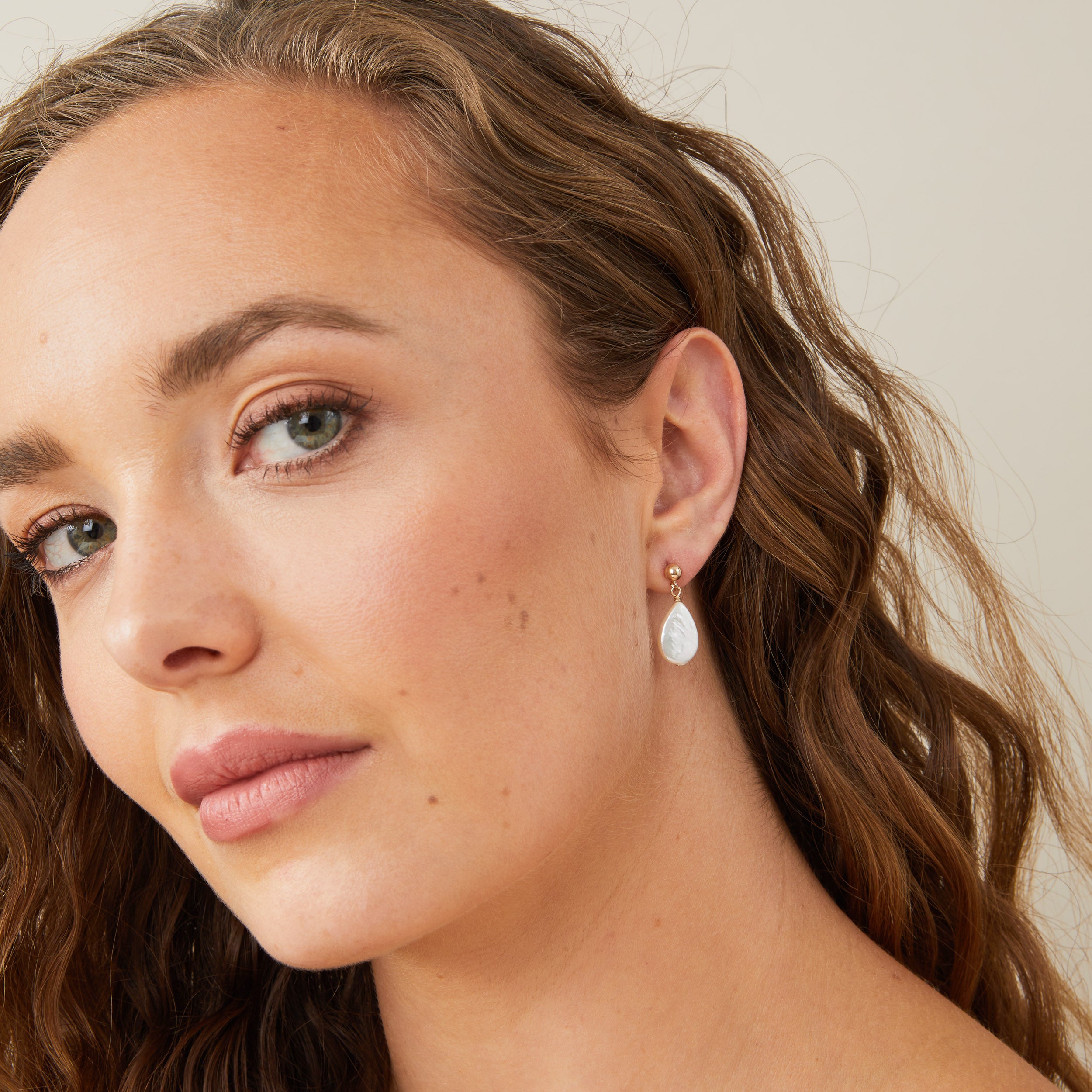 Gaia Flat Teardrop Pearl Earrings