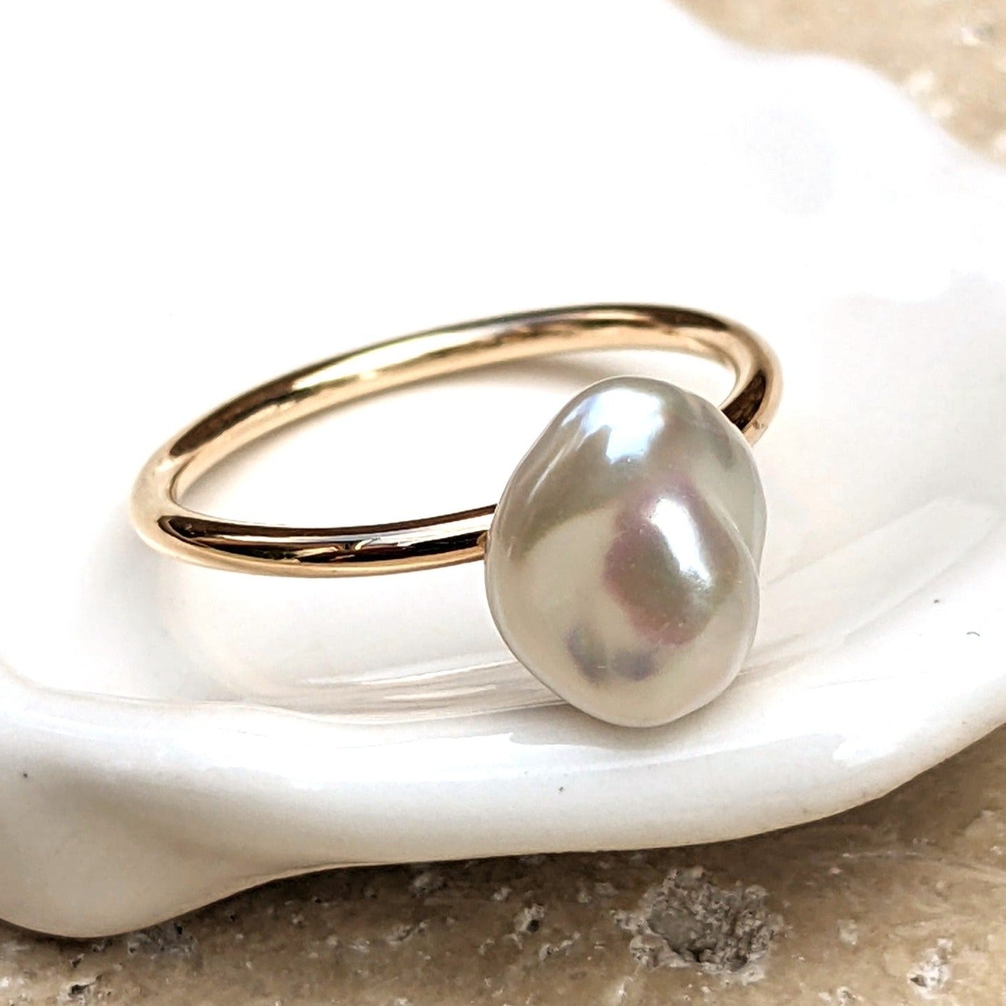 Baroque pearl ring with gold filled shank