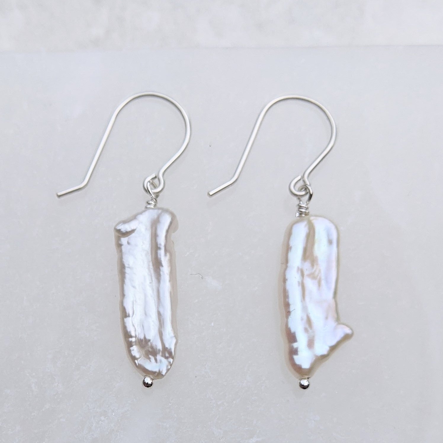 Biwa pearl earrings made with a sterling silver hook
