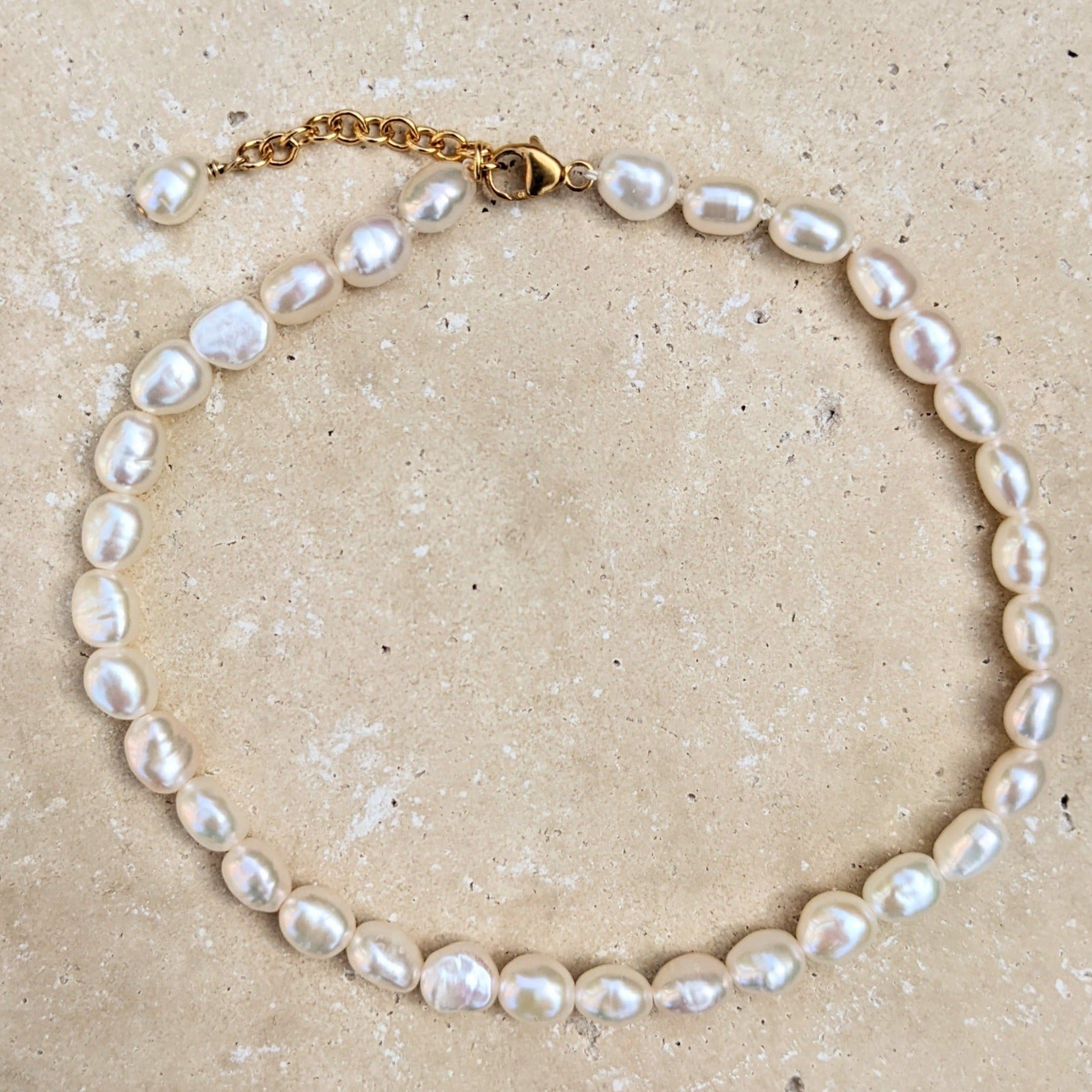 All baroque pearl anklet with gold filled clasp and adjustable chain