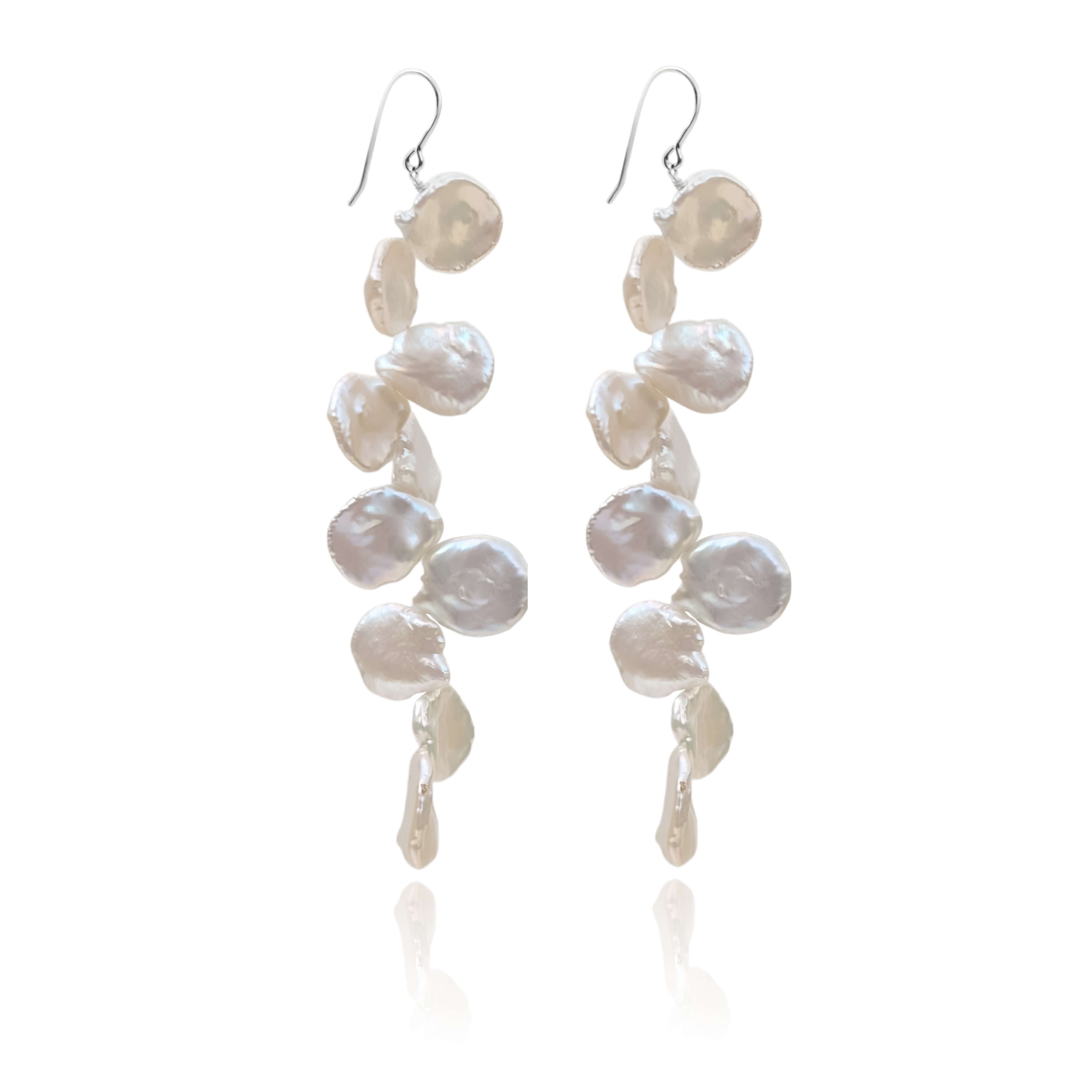 Long drop keshi pearl hook earrings in sterling silver