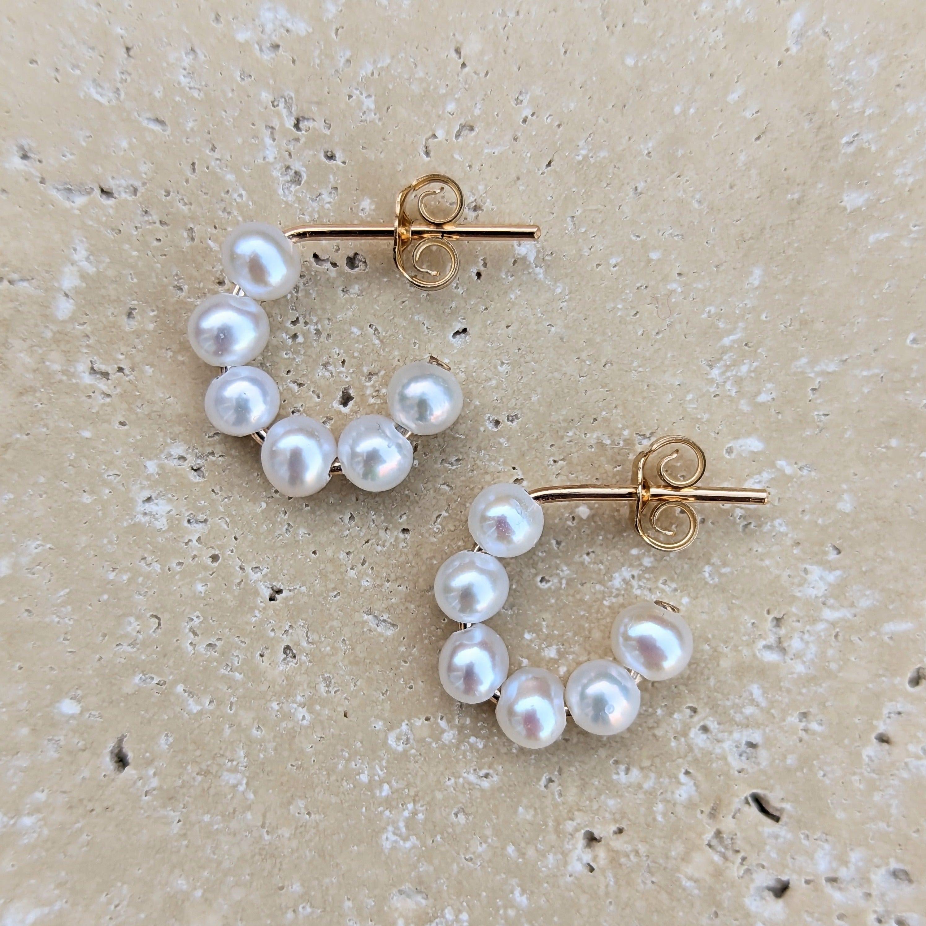 Pearl stud hoop earrings in gold filled