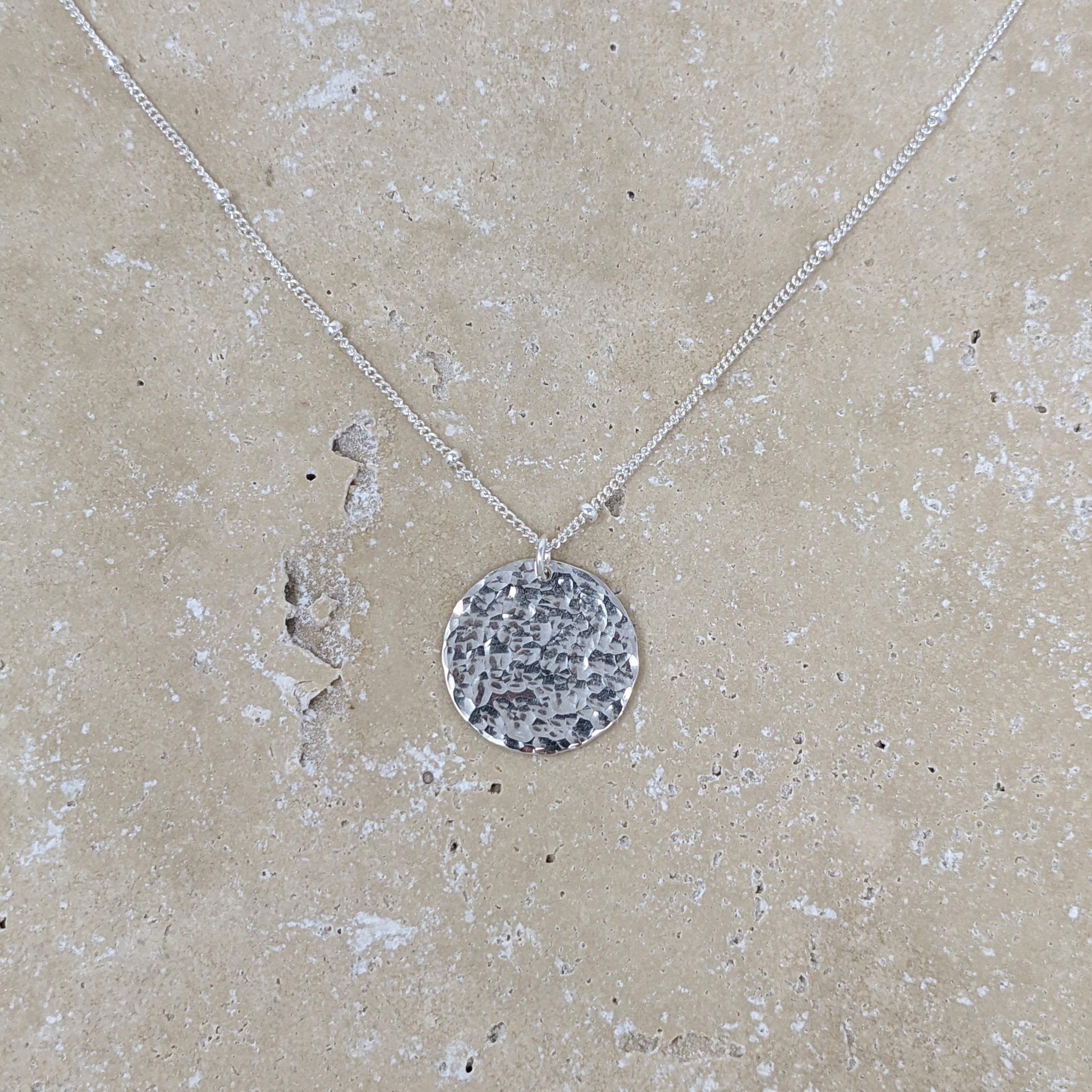 Sterling silver hammered pendant chain necklace