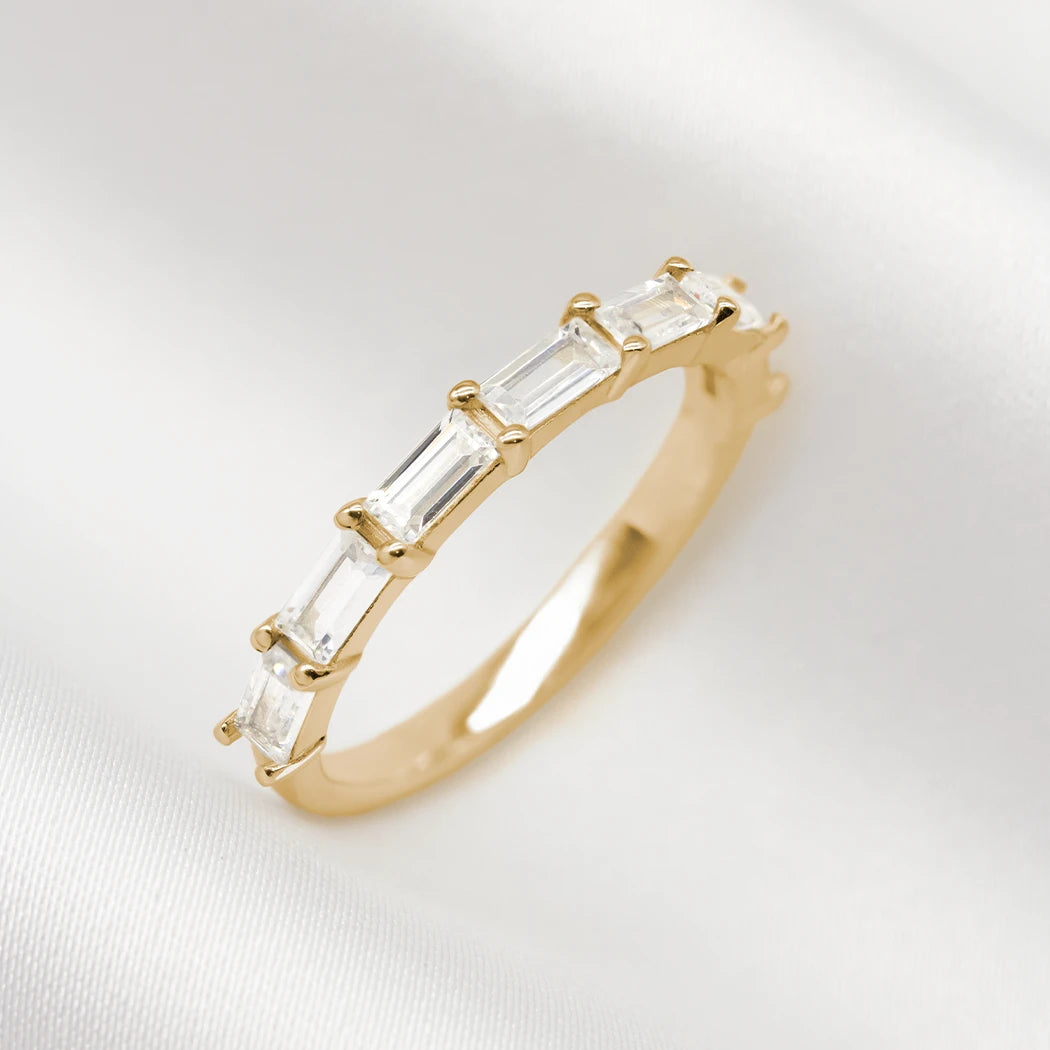 9ct Solid Gold Plain Baguette Half Eternity Band Ring - Bowie