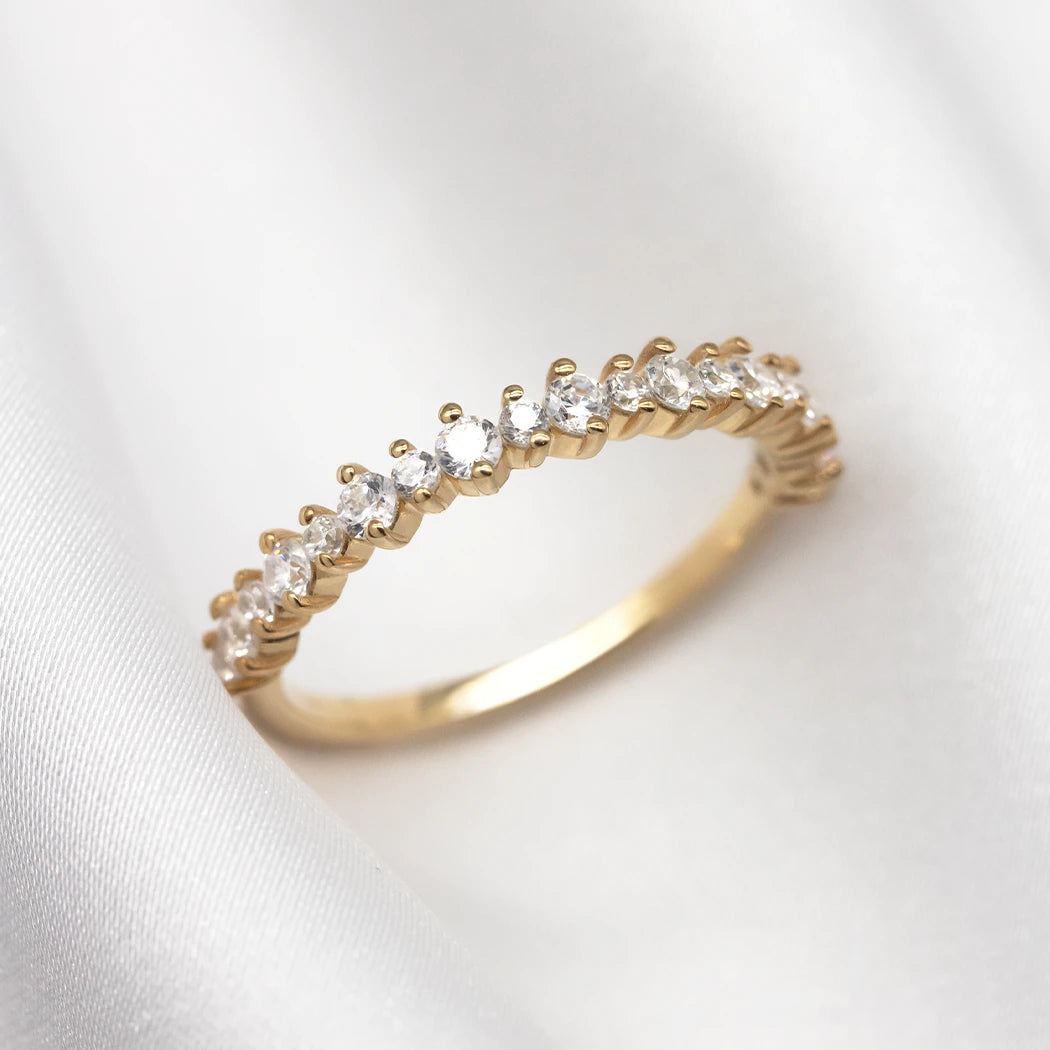 9ct Solid Gold Round Half Eternity Band Ring - Stella
