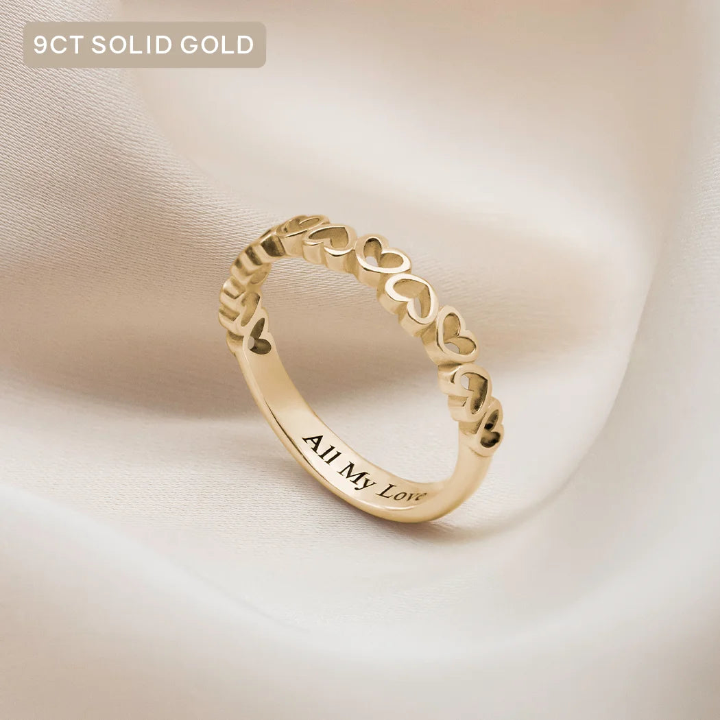 9ct Solid Gold Hearts Ring with Engraving