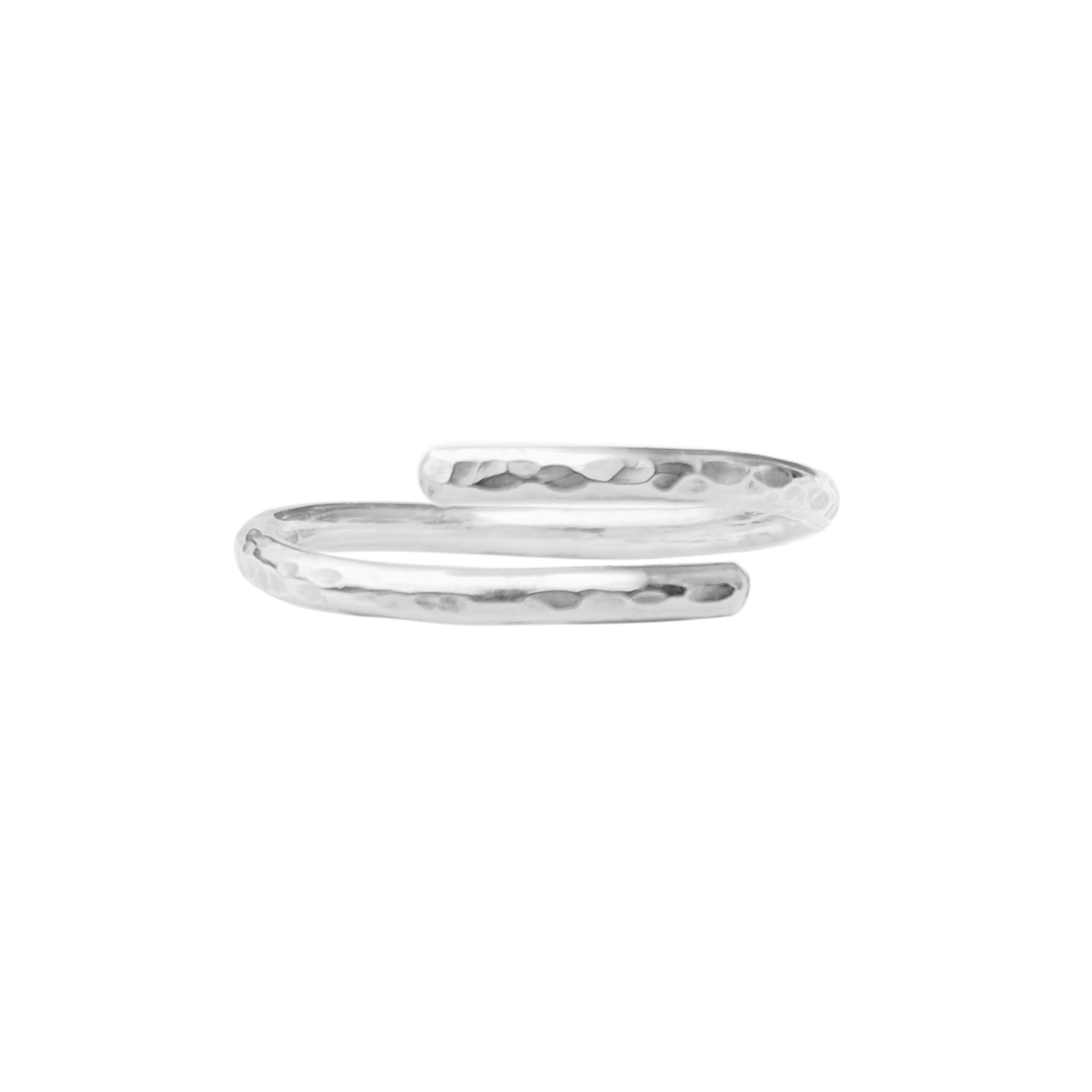 adjustable hammered ring in sterling silver on white background