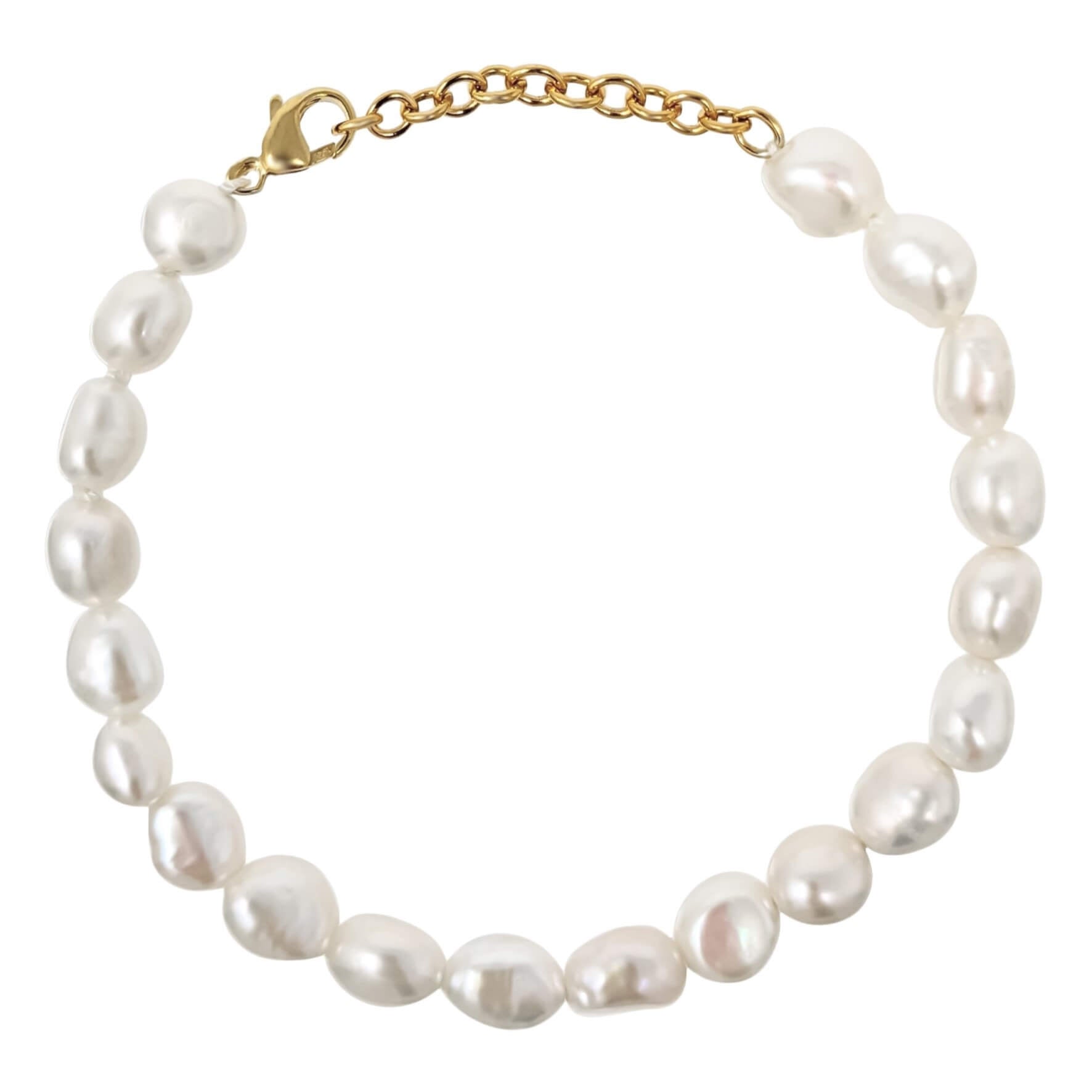 Small baroque pearl adjustable gold filled bracelet on white background