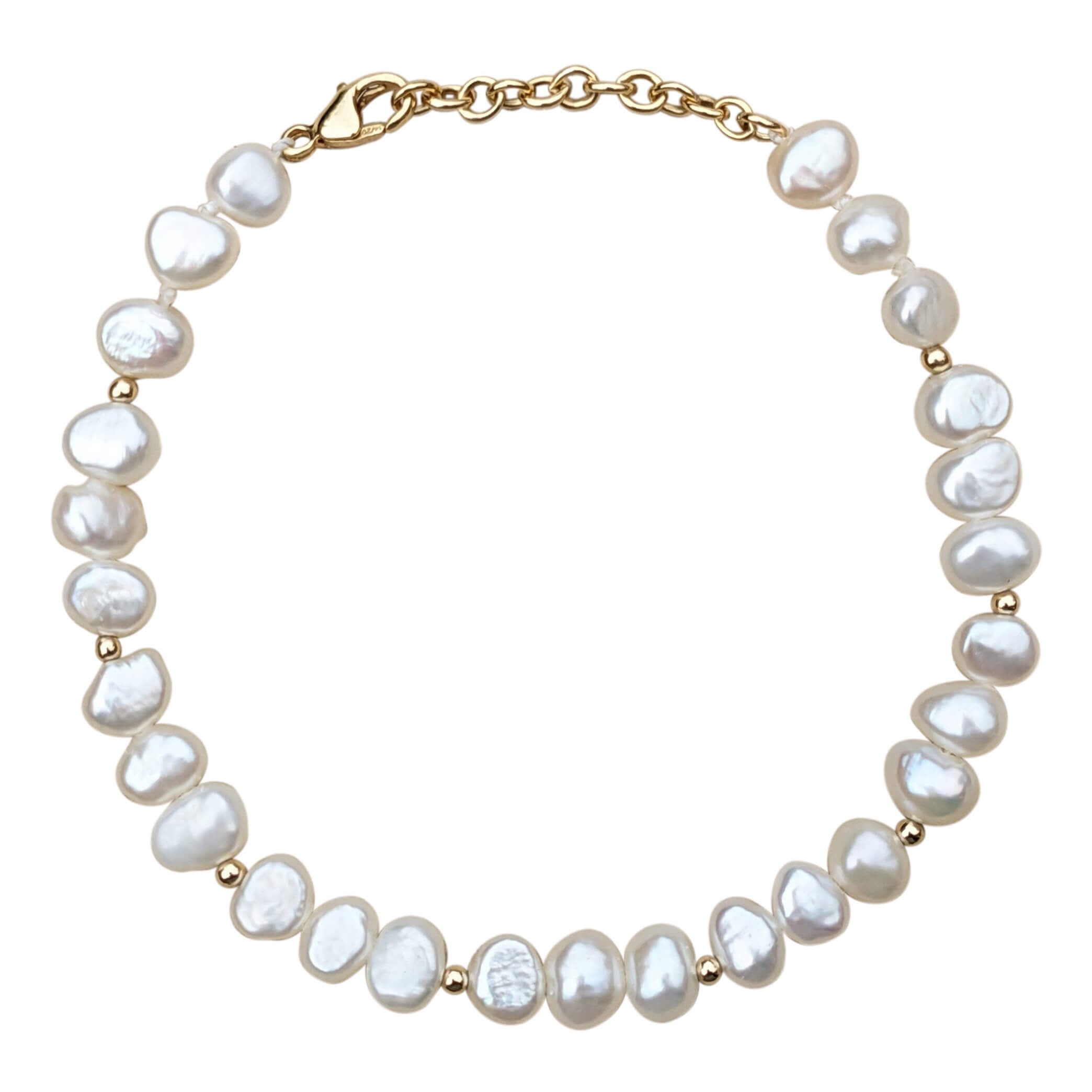 pearl bead bracelet in gold filled on a white background