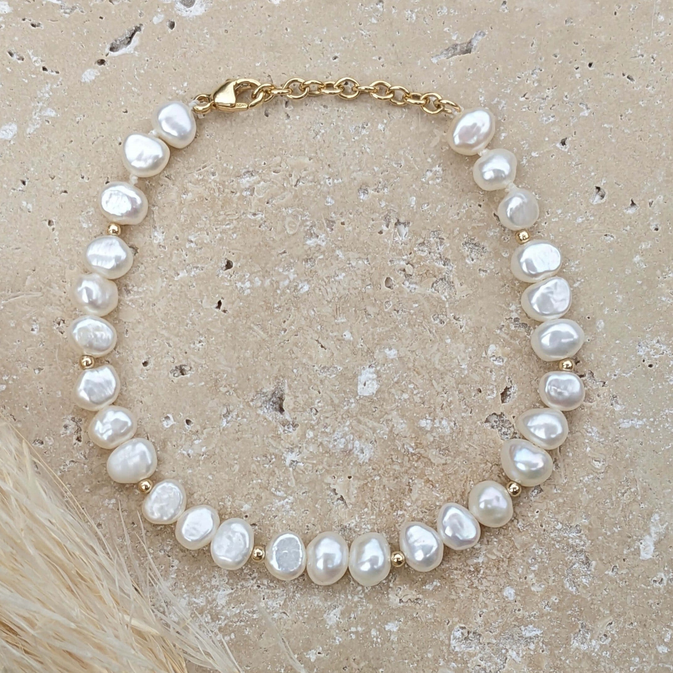 gold filled baroque pearl and bead bracelet
