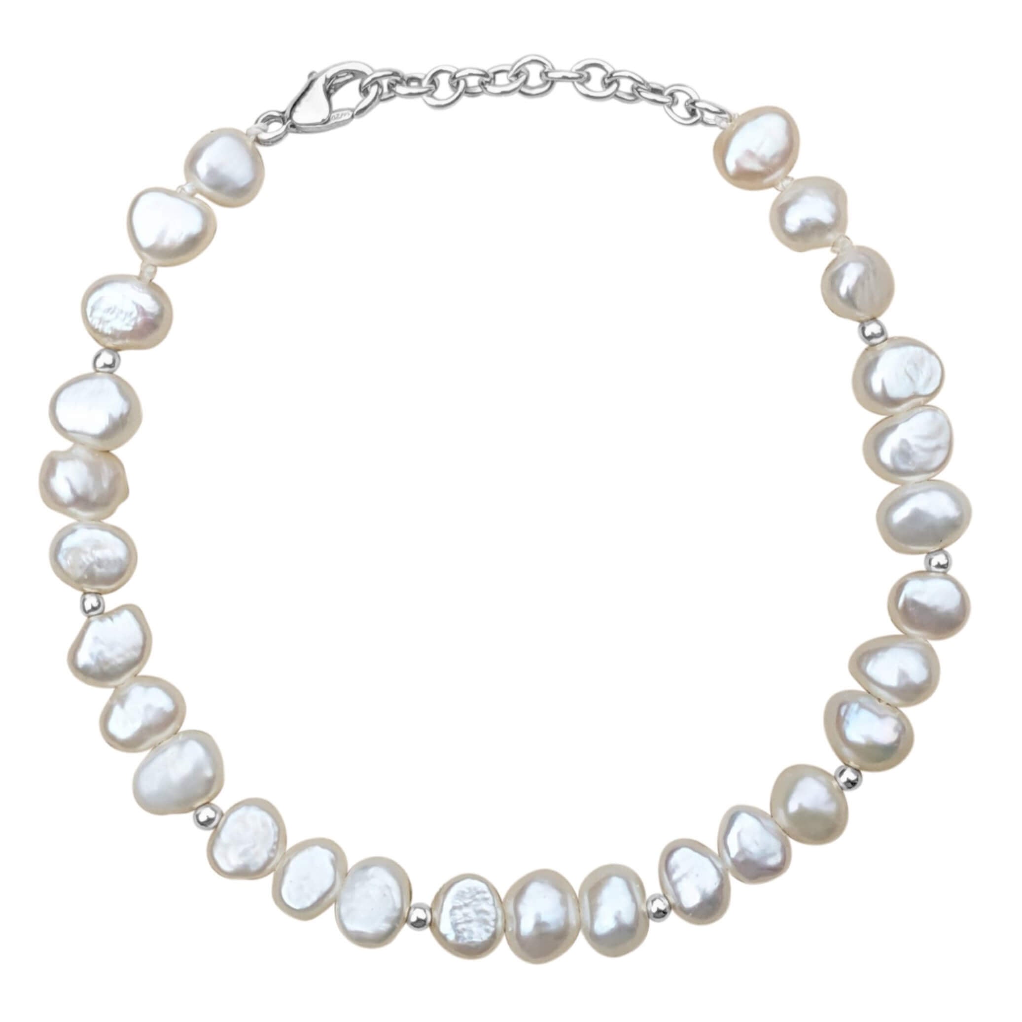 pearl bead bracelet in sterling silver on a white background