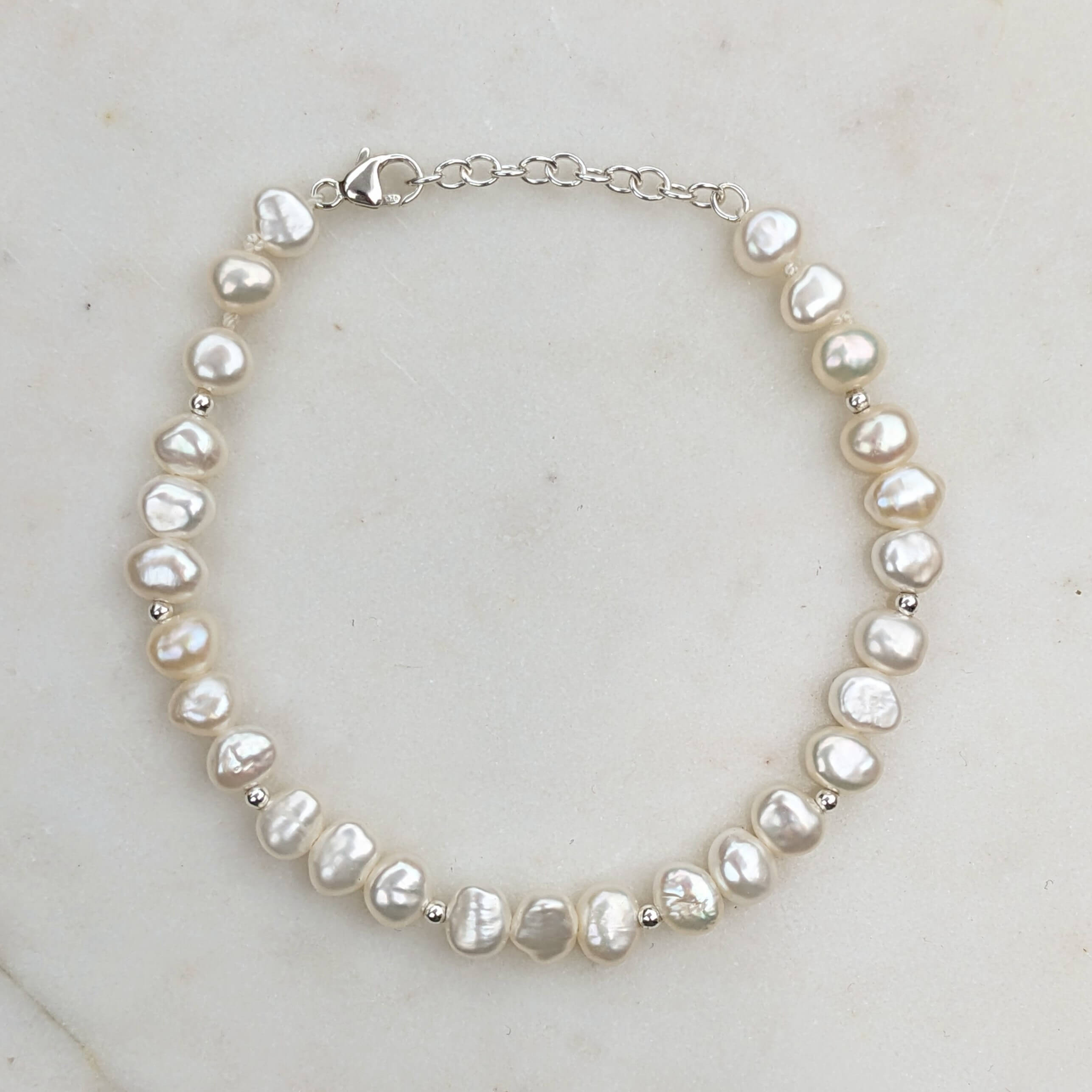 baroque pearl bead bracelet in sterling silver