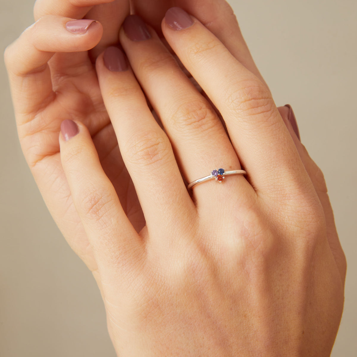 Mini Three Stone Crystal Birthstone Ring