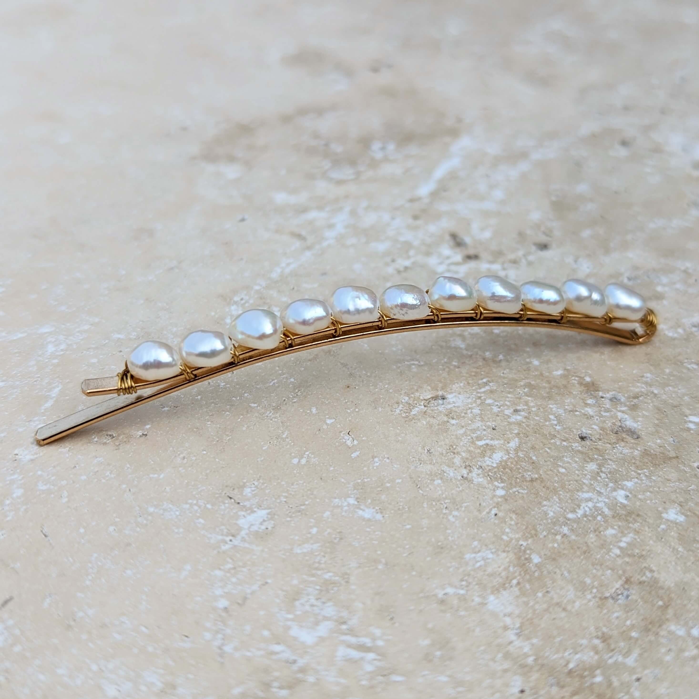 gold pearl hair slide side view