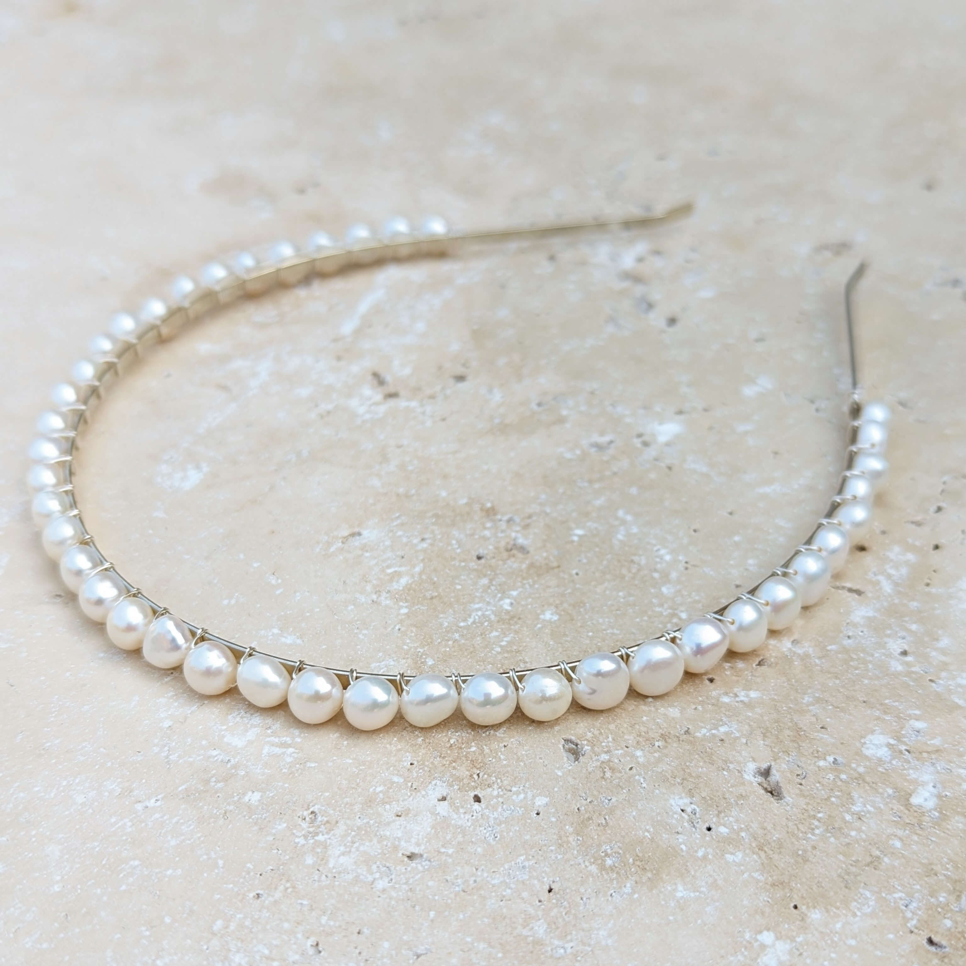Genuine real pearl headband made with silver colour metal band