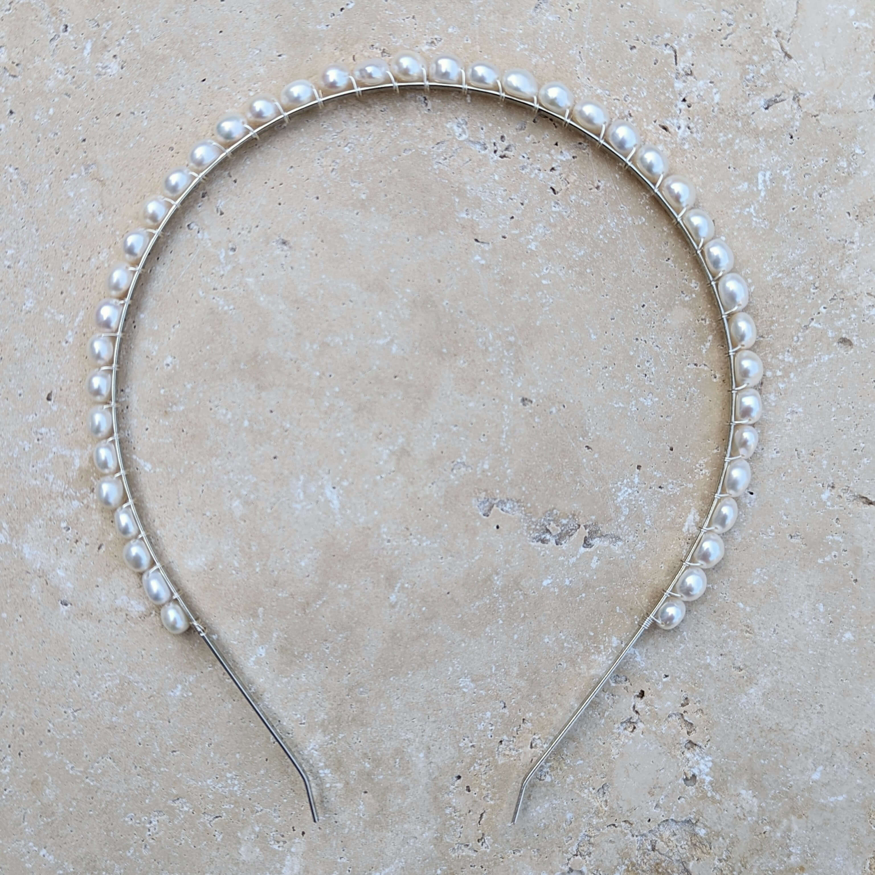Silver pearl halo style bridal headband