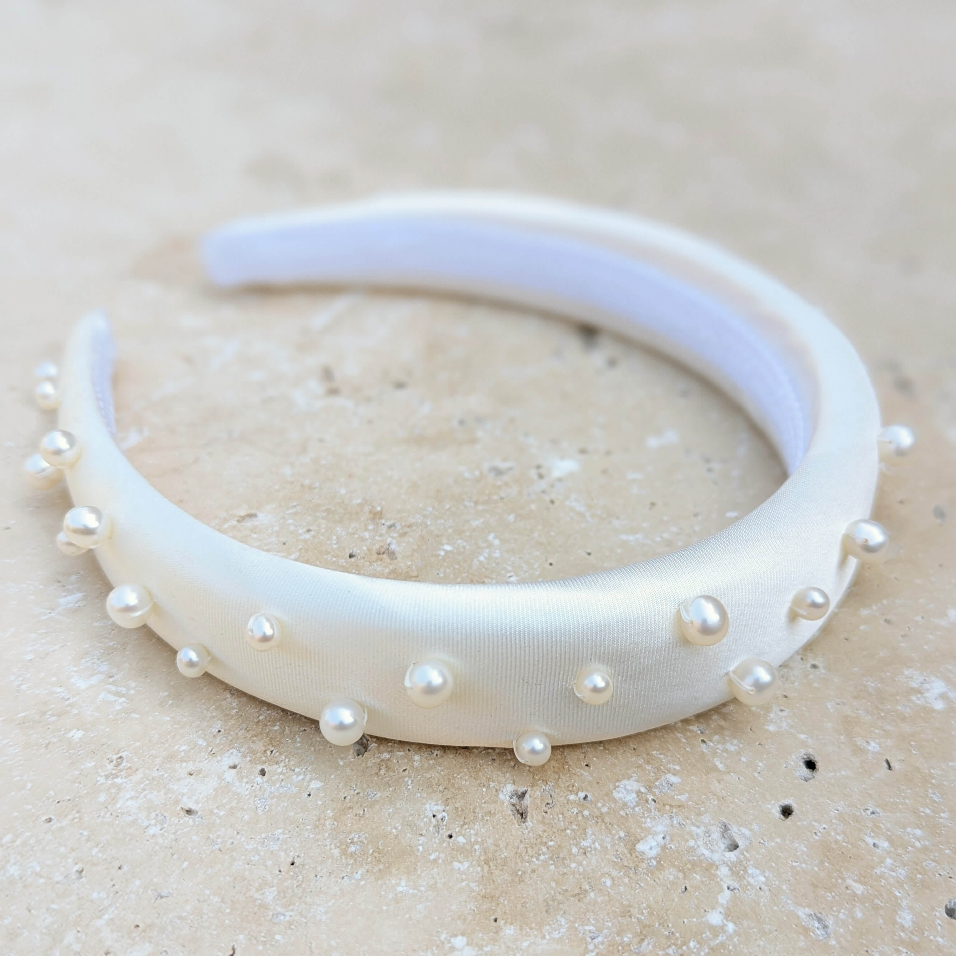 Real freshwater pearl satin headband