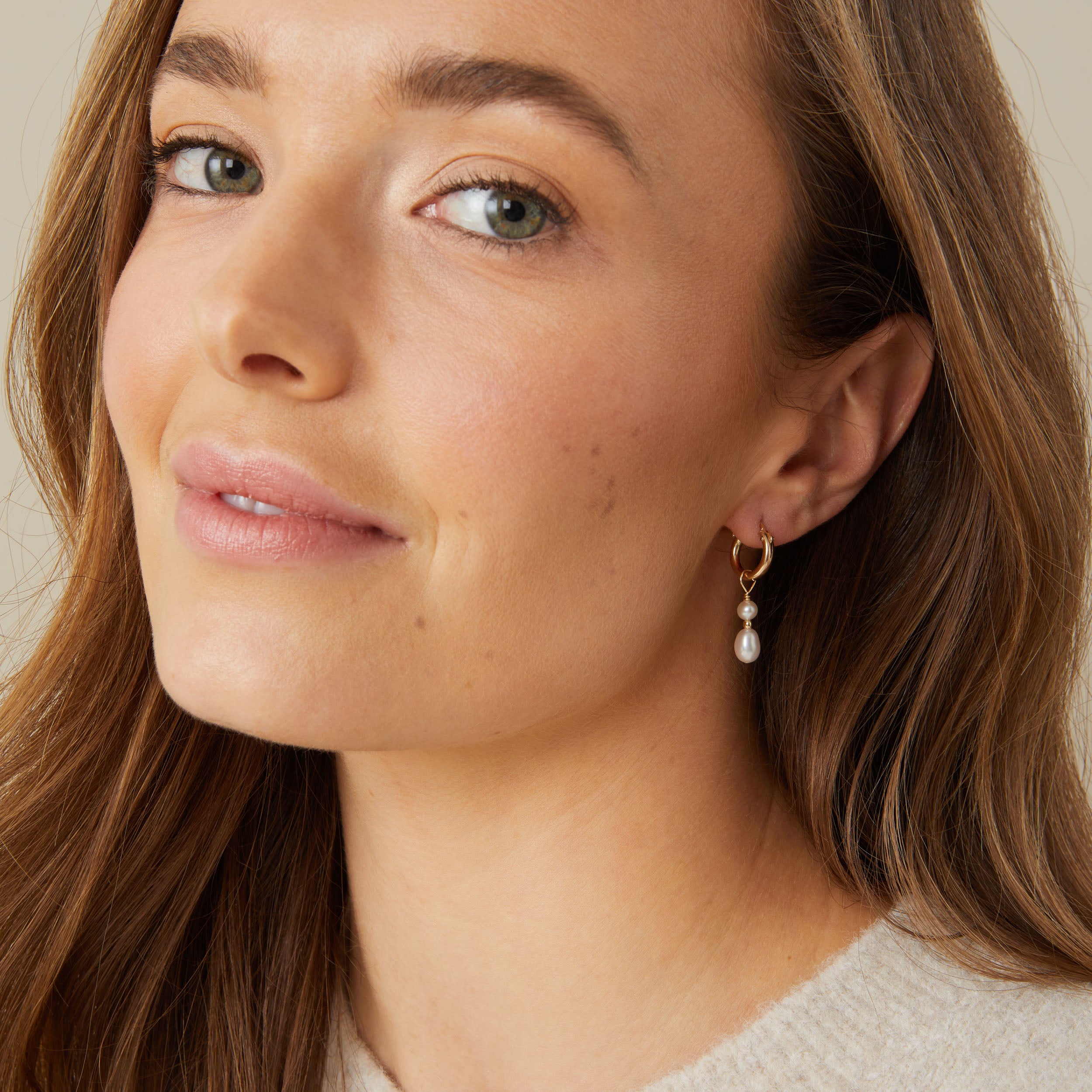 Double Pearl Drop Hoop Earring - Fifi