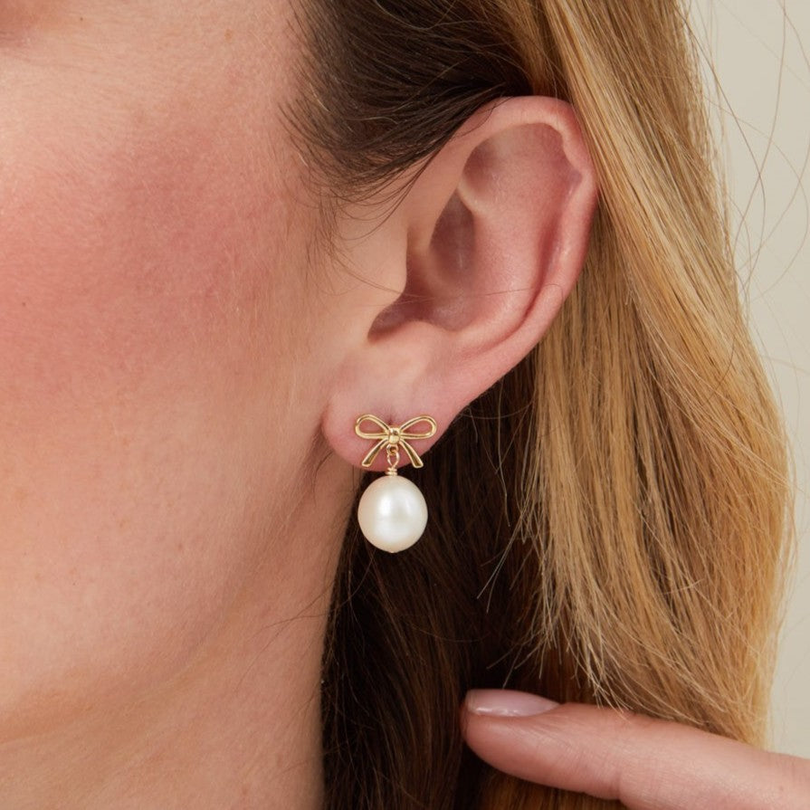 Pearl Bow Drop Earrings - Bonnie