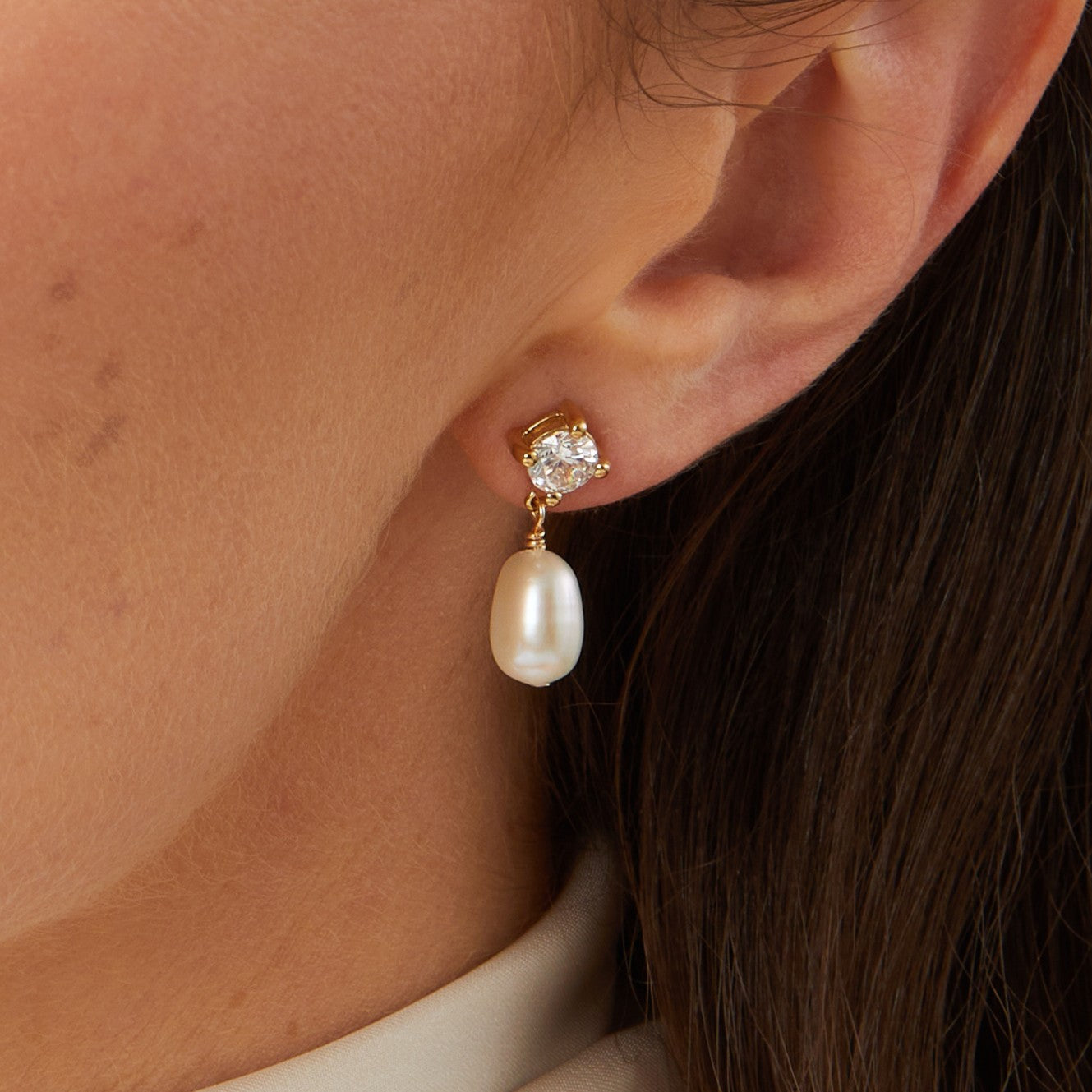 Small Crystal Pearl Drop Stud Earrings - Elodie