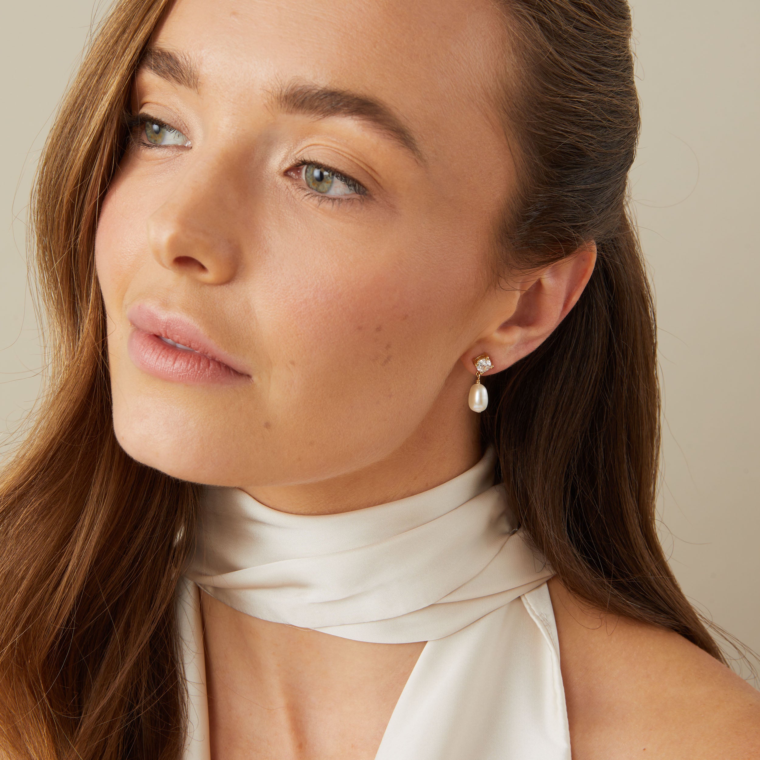 Small Crystal Pearl Drop Stud Earrings - Elodie