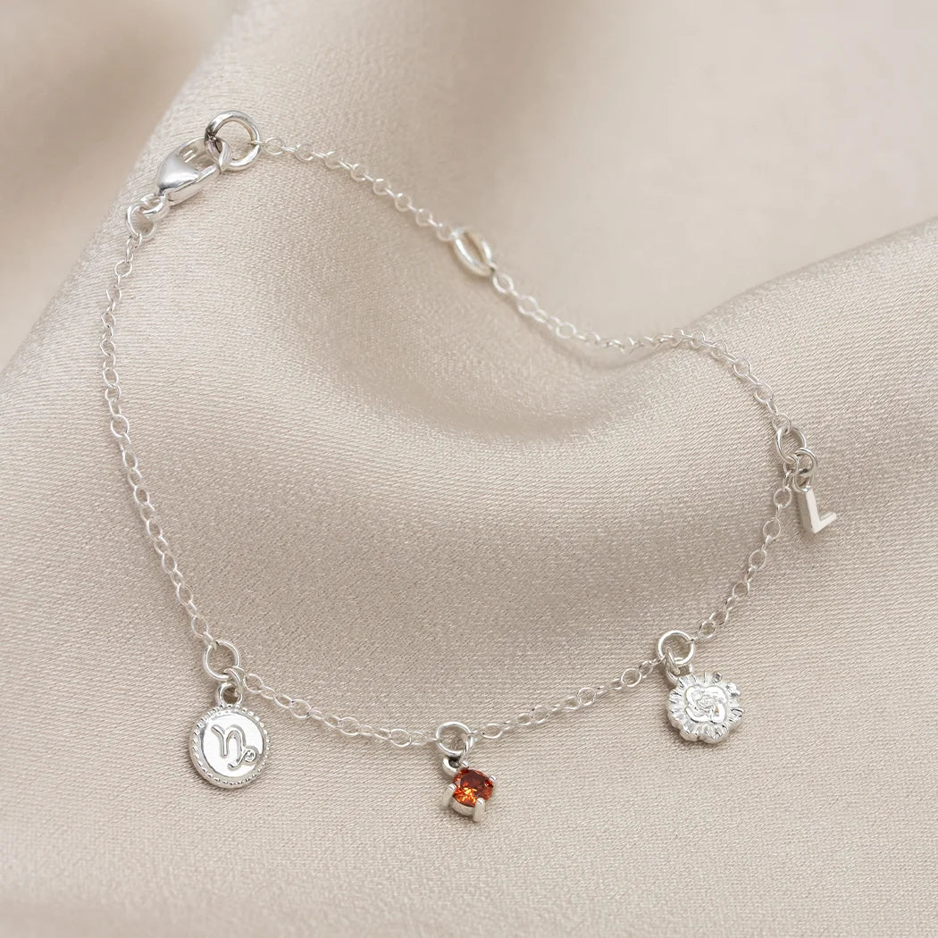 January Birthday Symbols Charm Bracelet