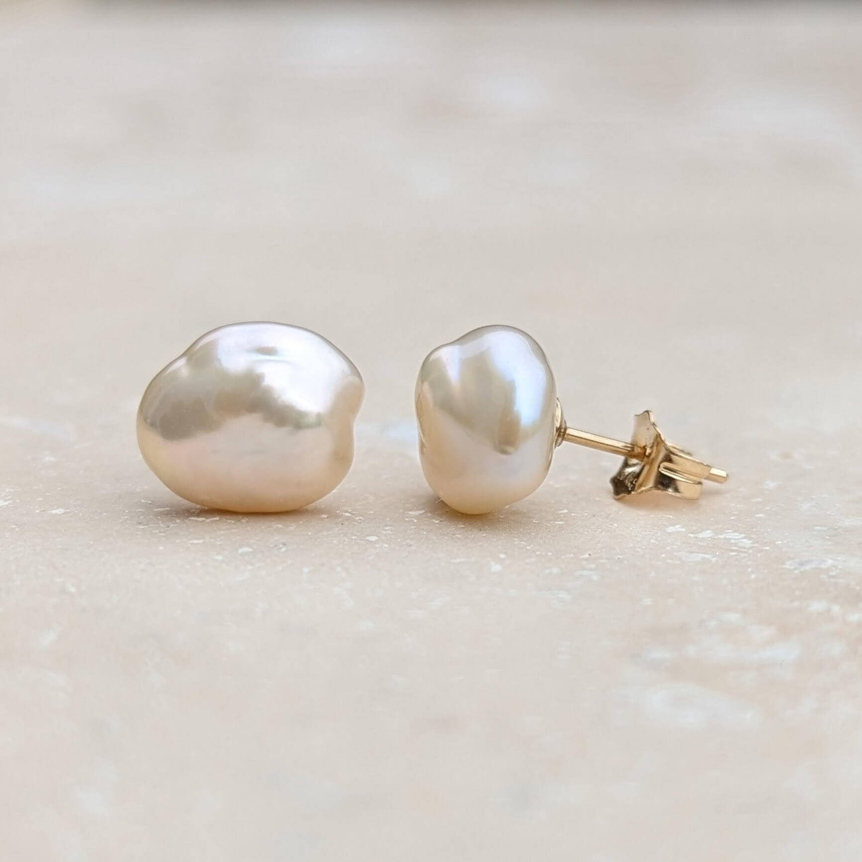 pearl stud earrings in gold filled