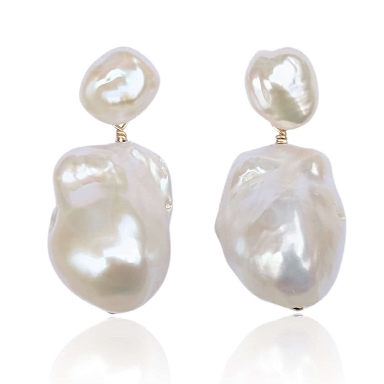 Large irregular pearl drop earrings with irregular pearl stud