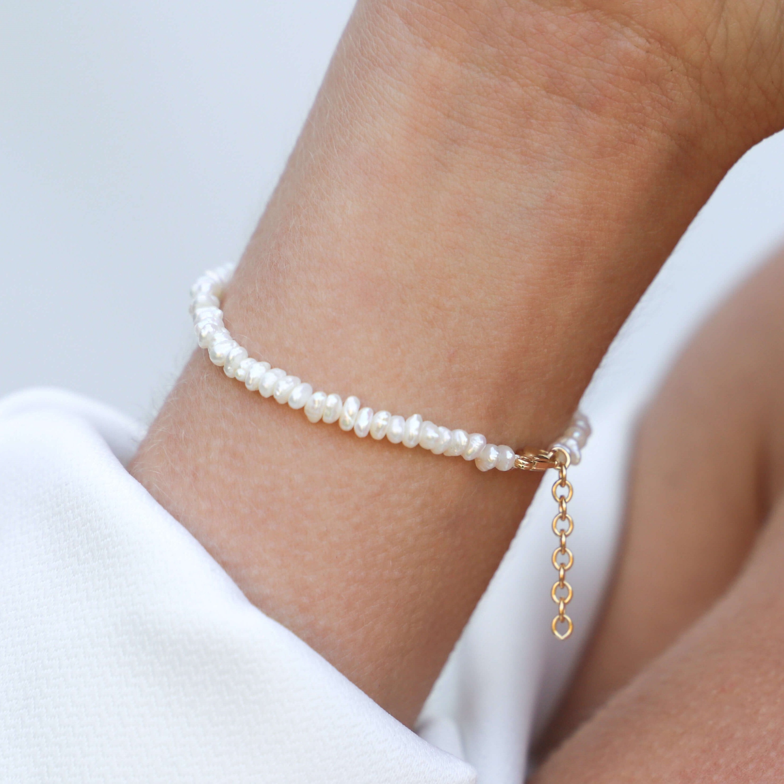 mini freshwater pearl bracelet with gold filled chain