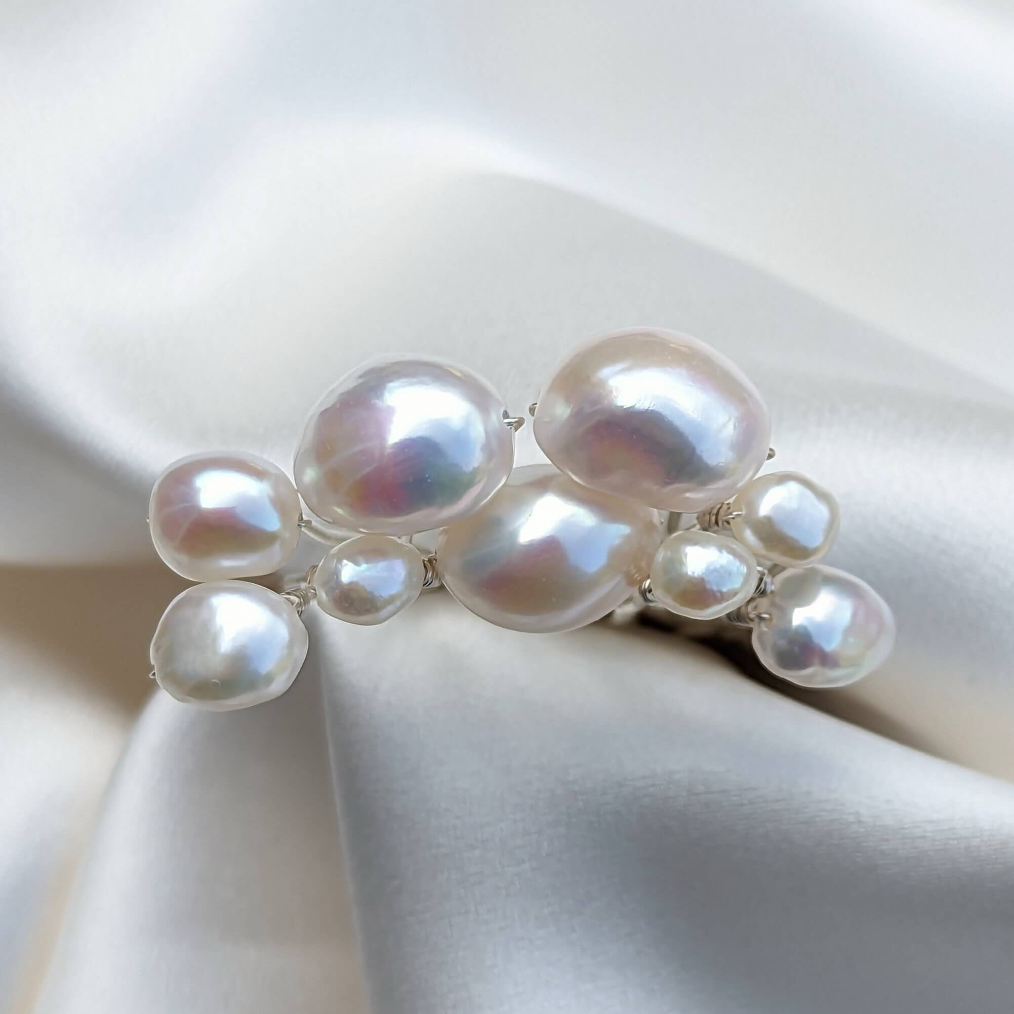 set of 9 freshwater pearl hair pins in silver