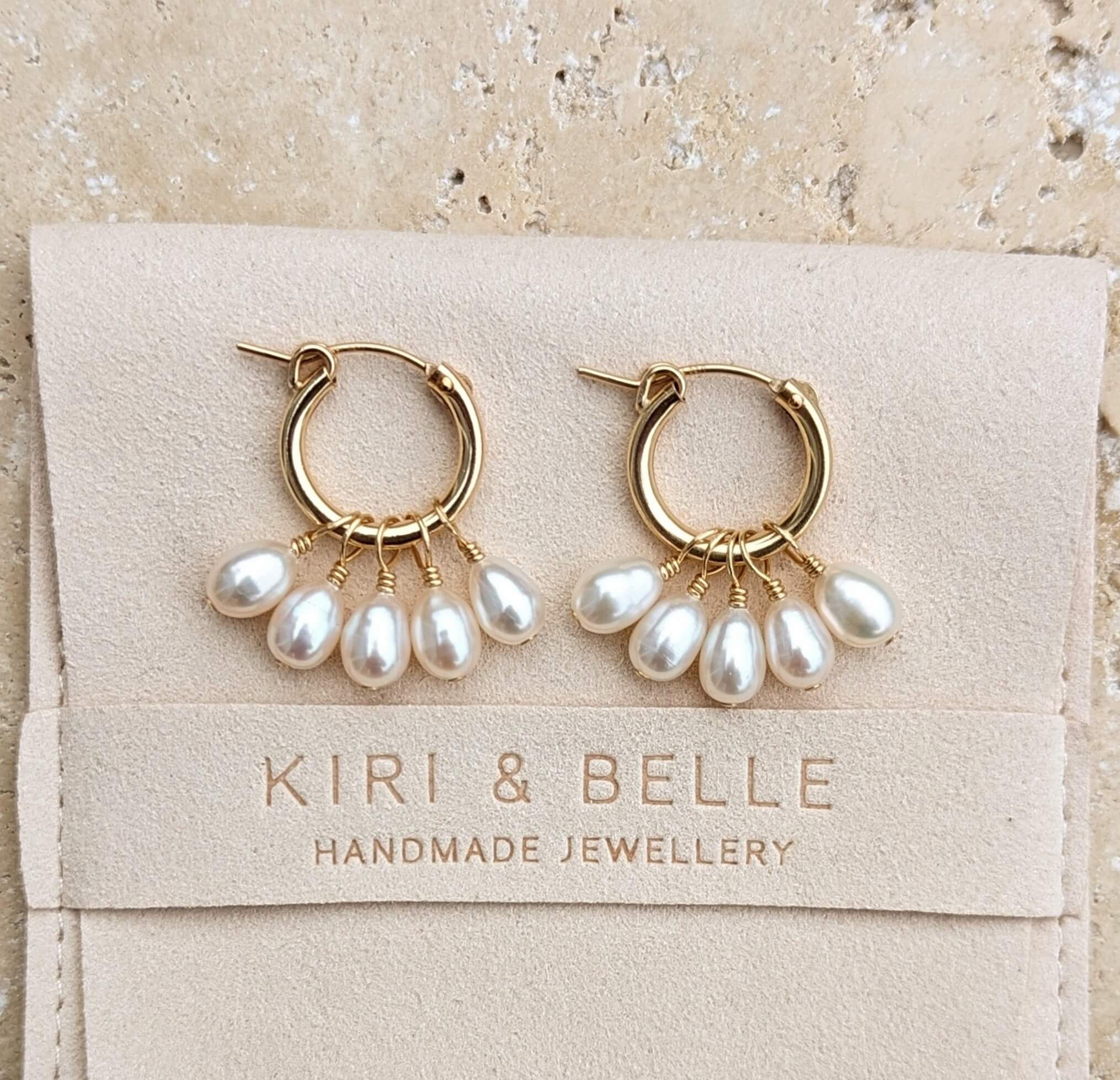 pearl cluster hoop earrings in gold filled