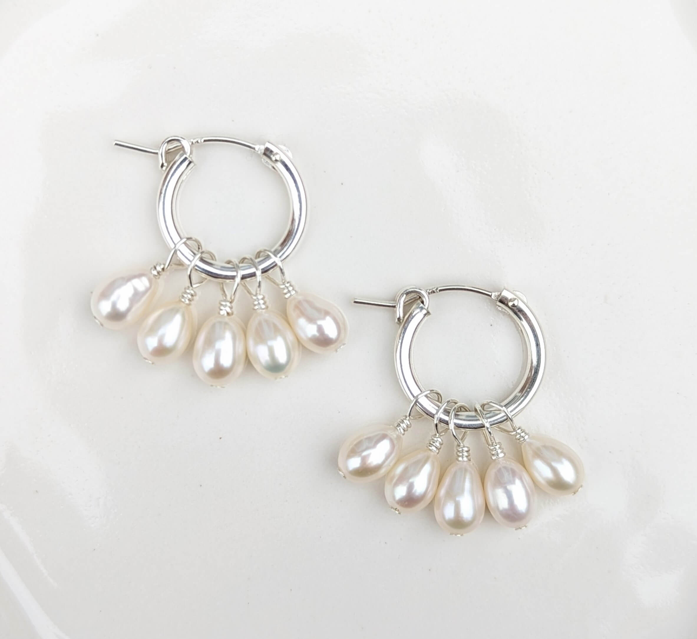 pearl cluster hoop earrings in sterling silver