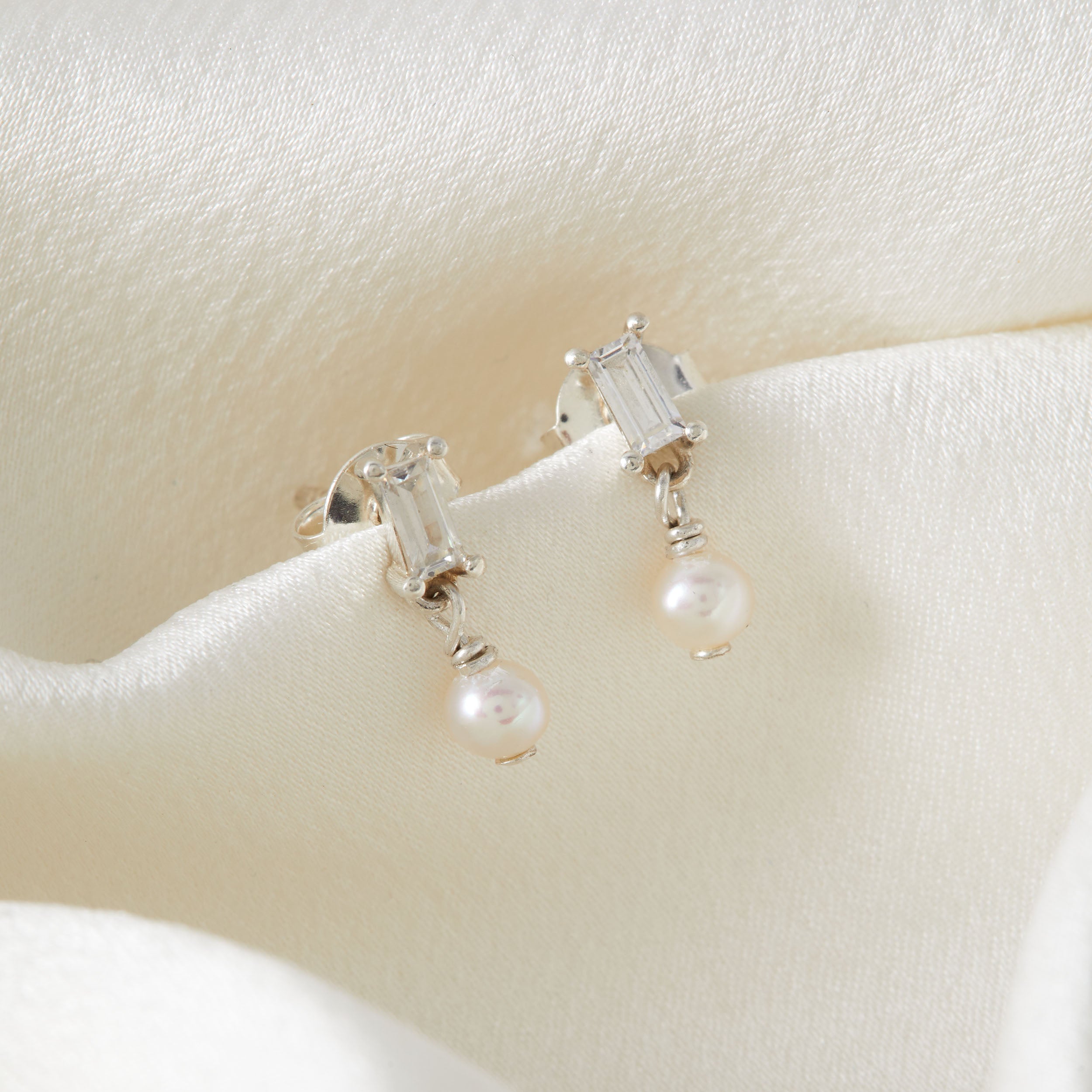 Pearl Baguette Crystal Drop Earring - Etta