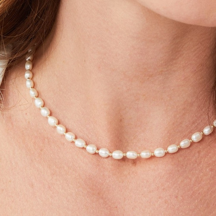 White Pearl Baroque and Bead Necklace - Lauren