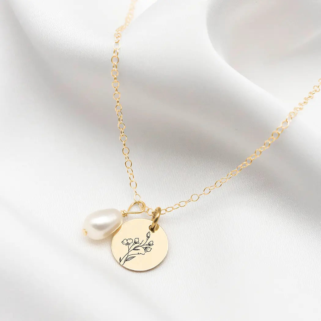 Personalised Birth Month Flower & Name Pearl Necklace
