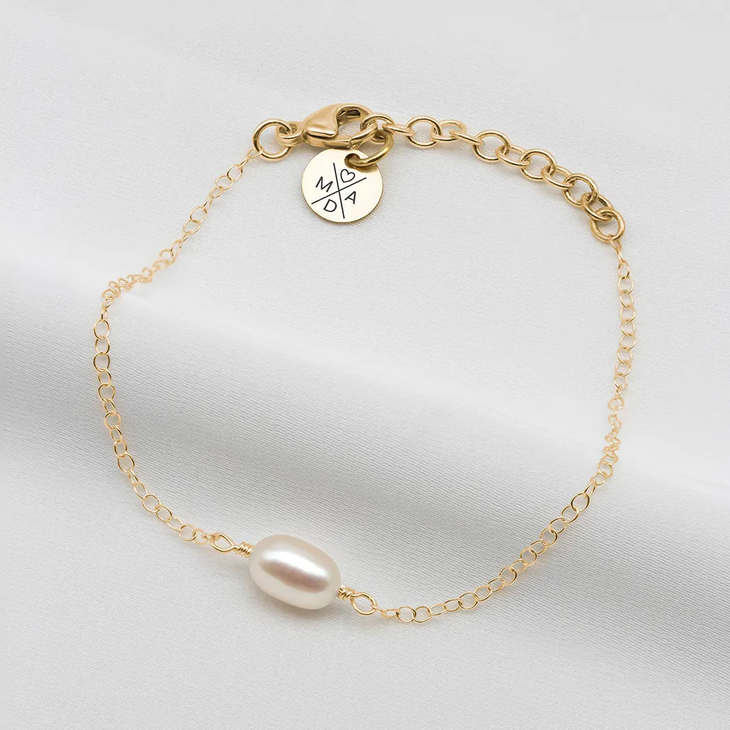 Personalised Three Initial Pearl Bracelet with 7mm Coin