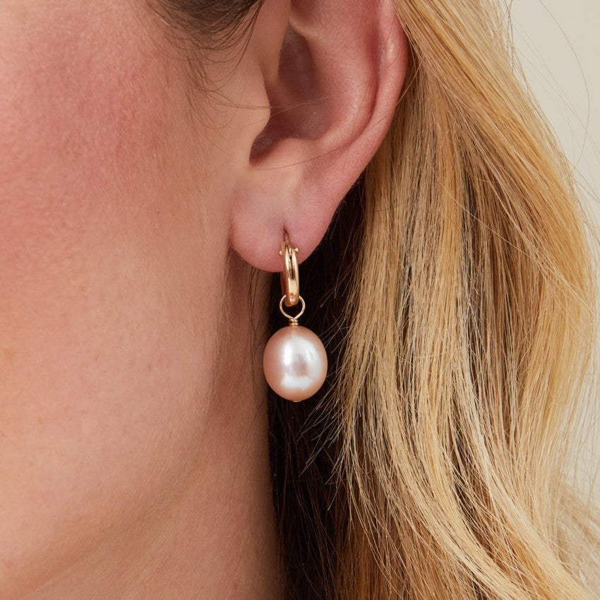 Pink Pearl Hoop Earrings - Pink Sia
