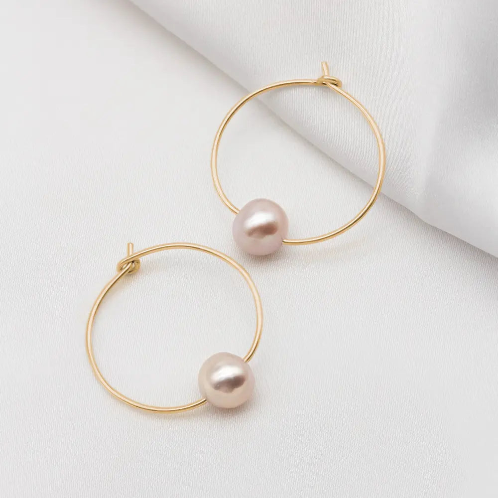 Pink Pearl Hoop Earrings - Mia Hoops