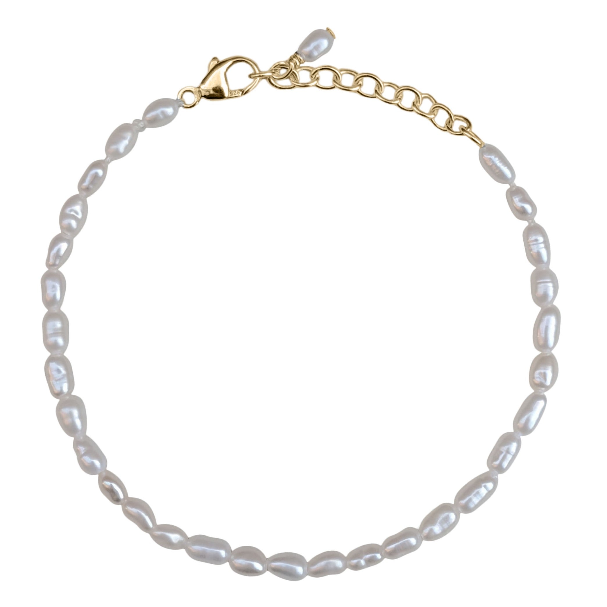 seed pearl bracelet in gold filled on a white background