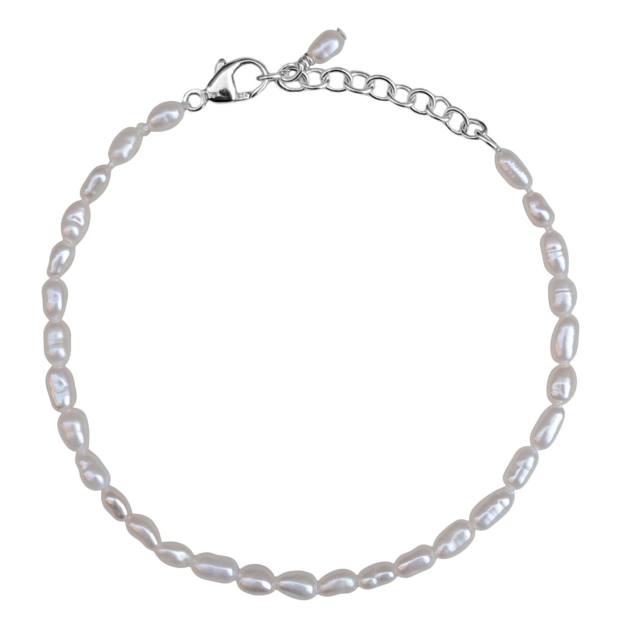 seed pearl bracelet in sterling silver on a white background