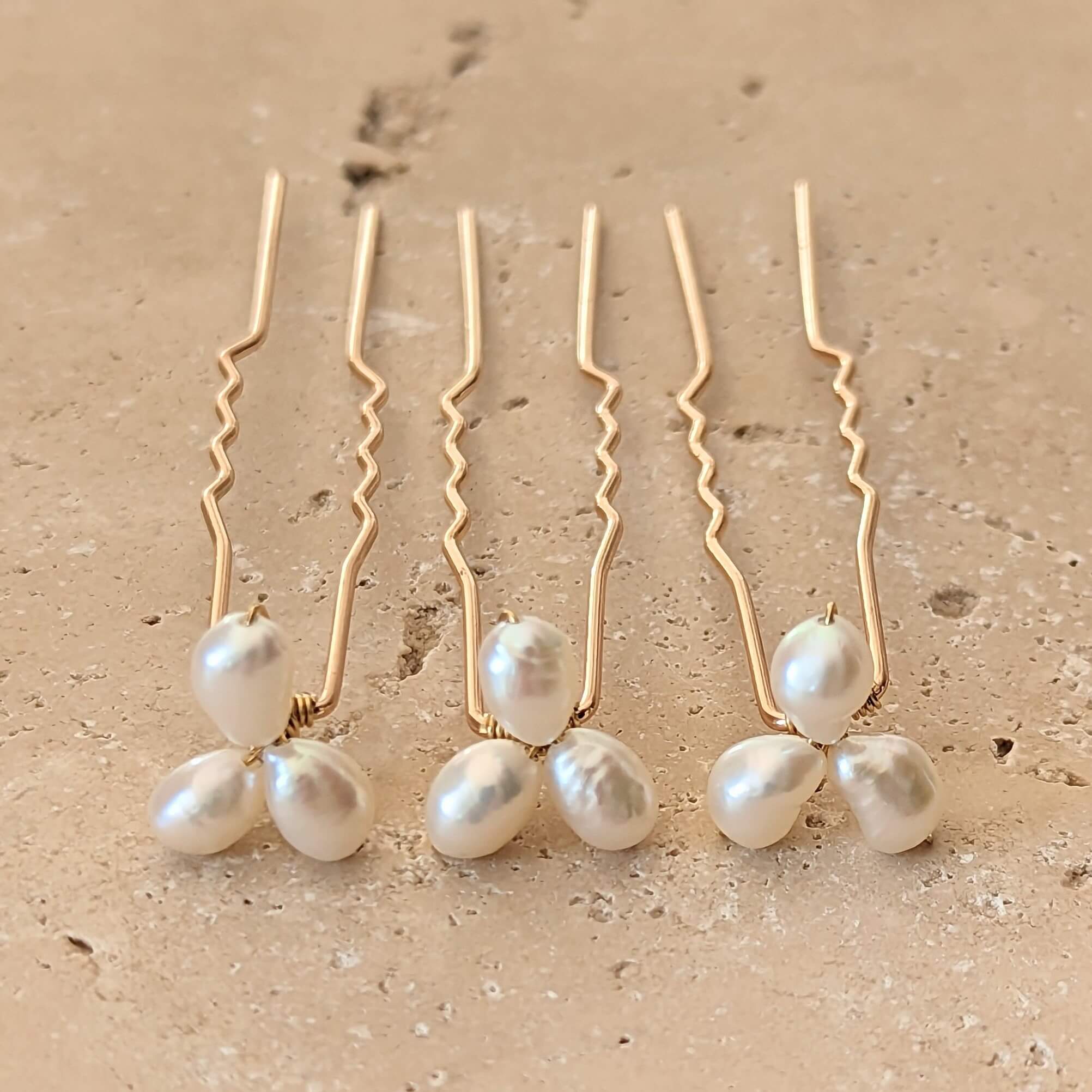 set of 3 small baroque pearl hair pins in gold