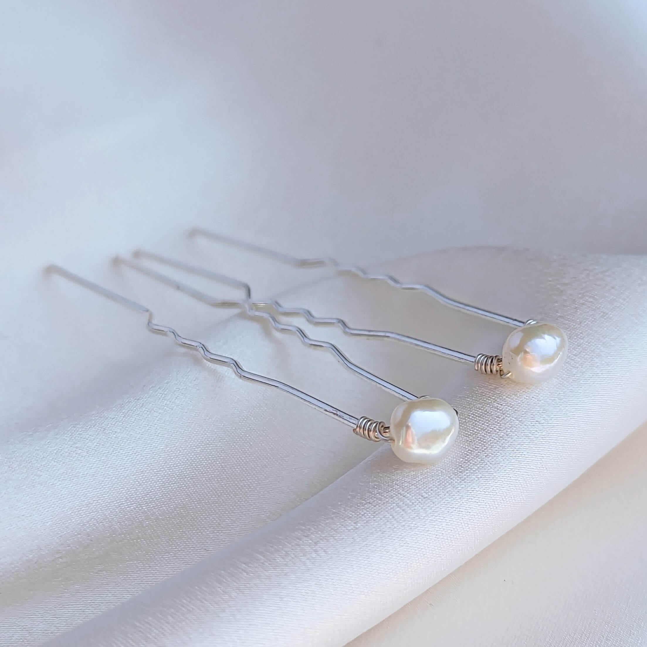 two baroque pearl silver hair pins