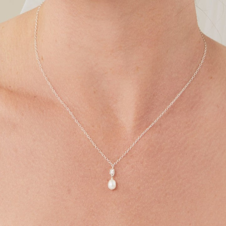 Mini Pearl and Crystal Pendant Necklace - Halley