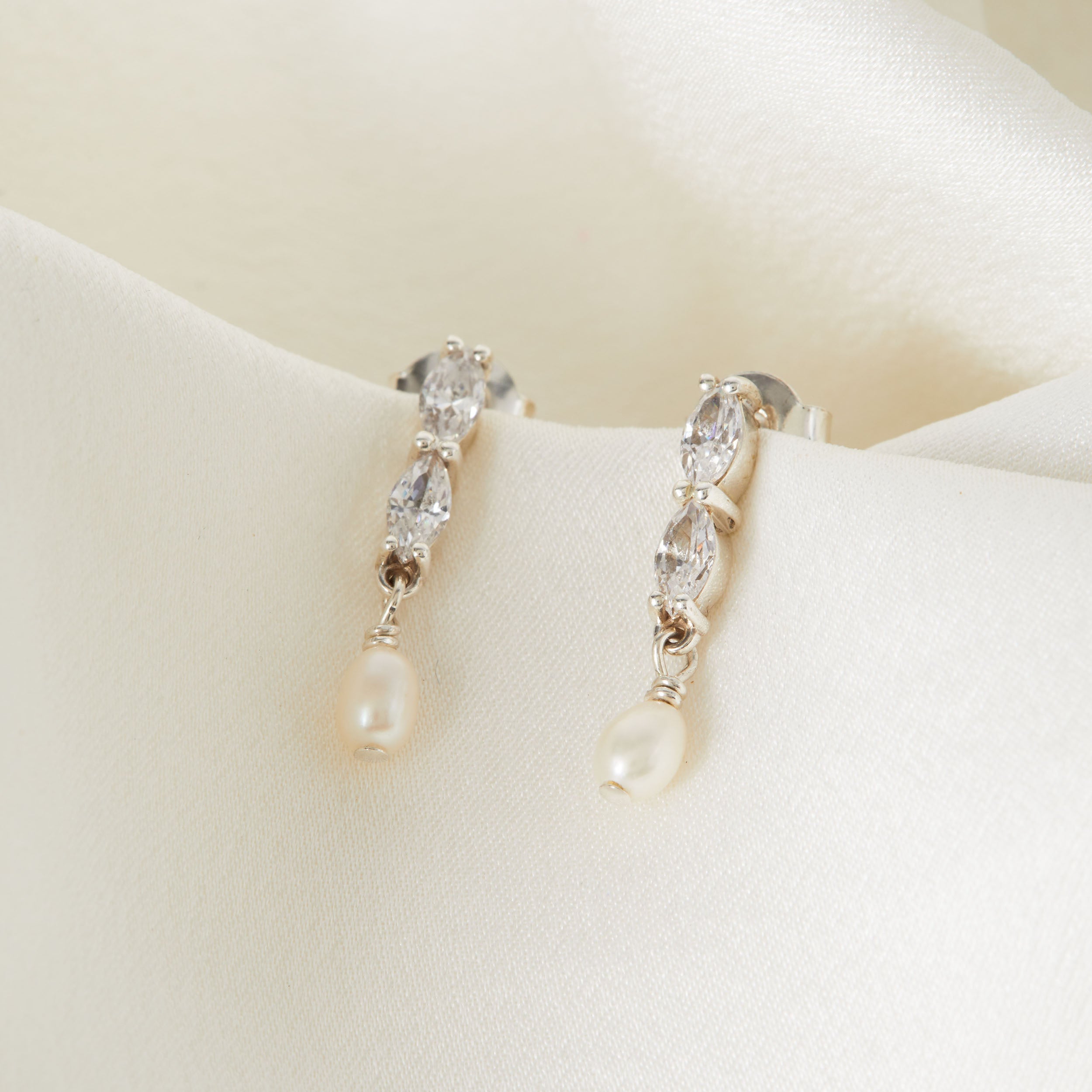 Small Double Marquise Crystal Pearl Drop Earrings - Mira